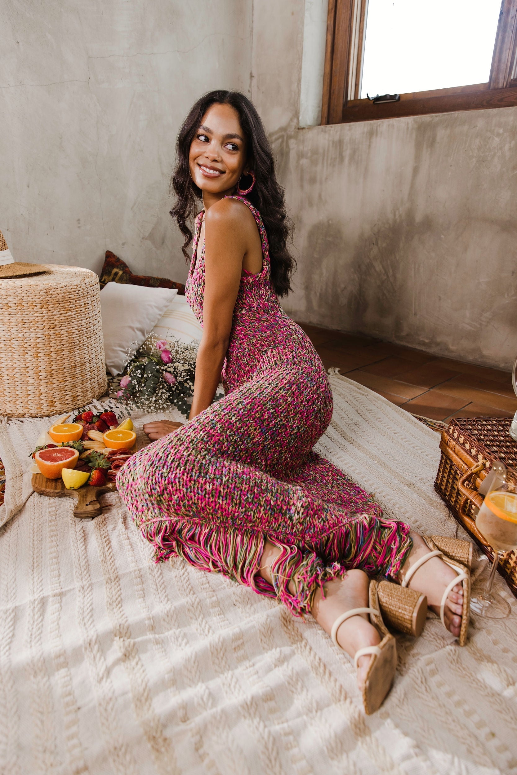 Alexa Crochet Fringed Midi Dress