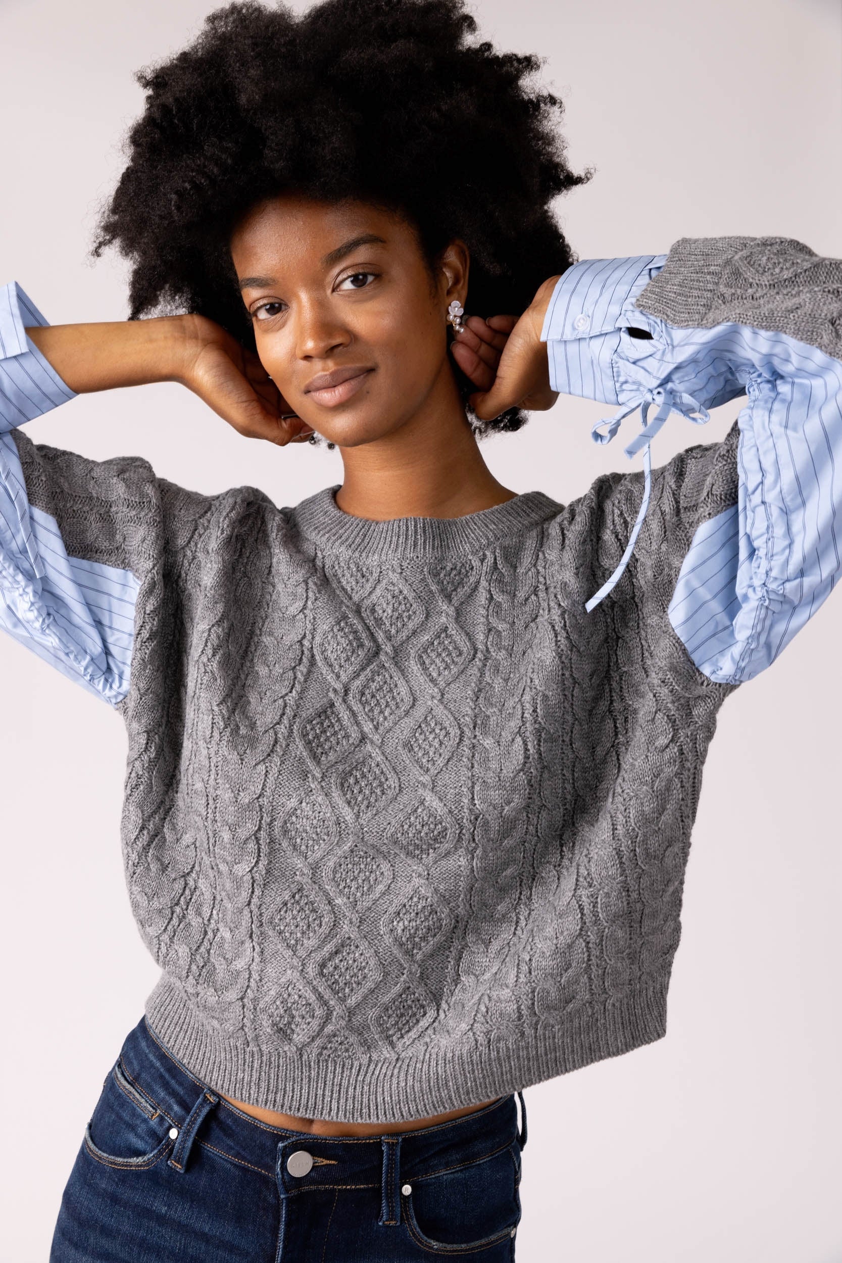 SALE - Mia Woven Sleeve Sweater