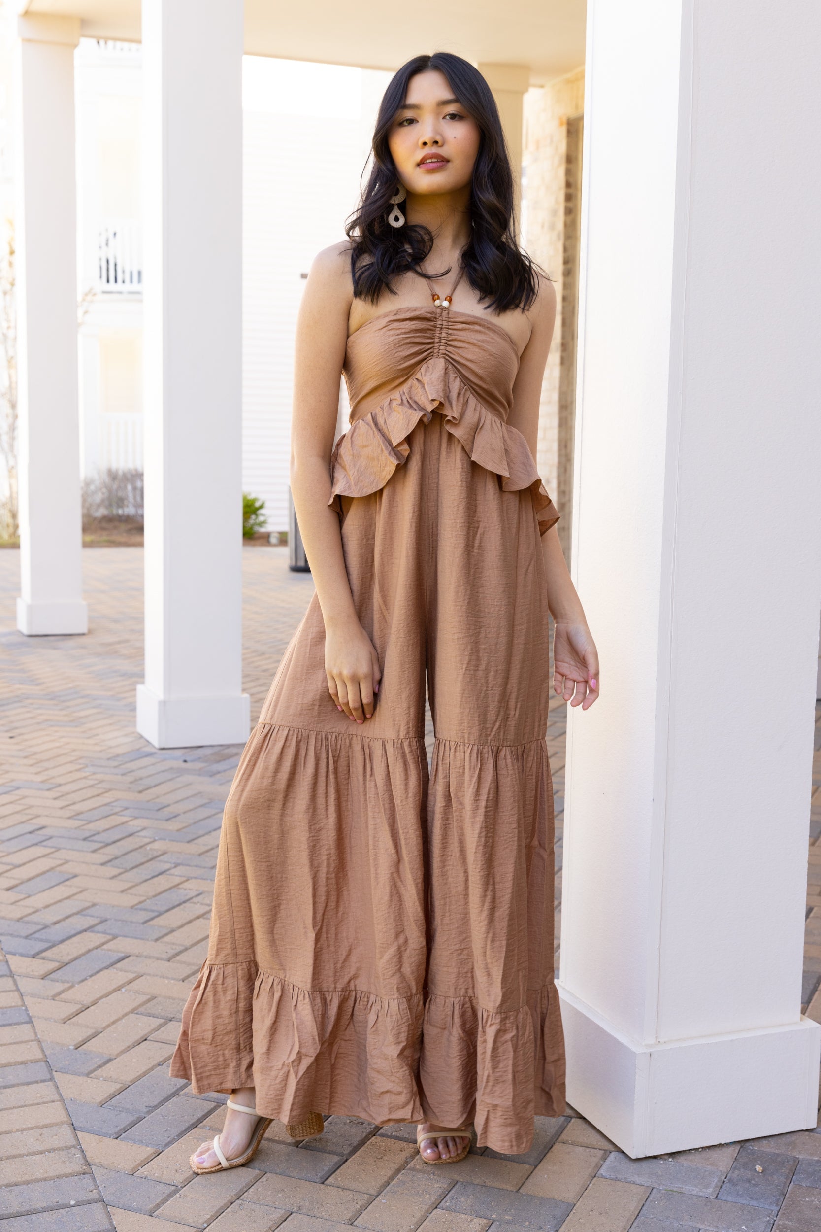 Garza Beaded Drawstring Ruffle Jumpsuit