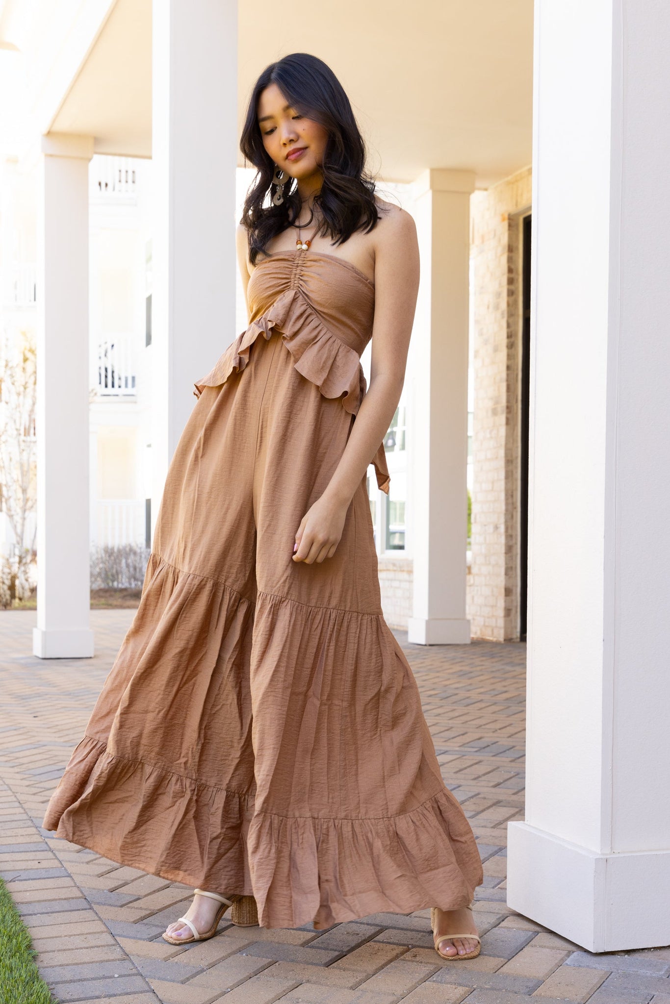 Garza Beaded Drawstring Ruffle Jumpsuit