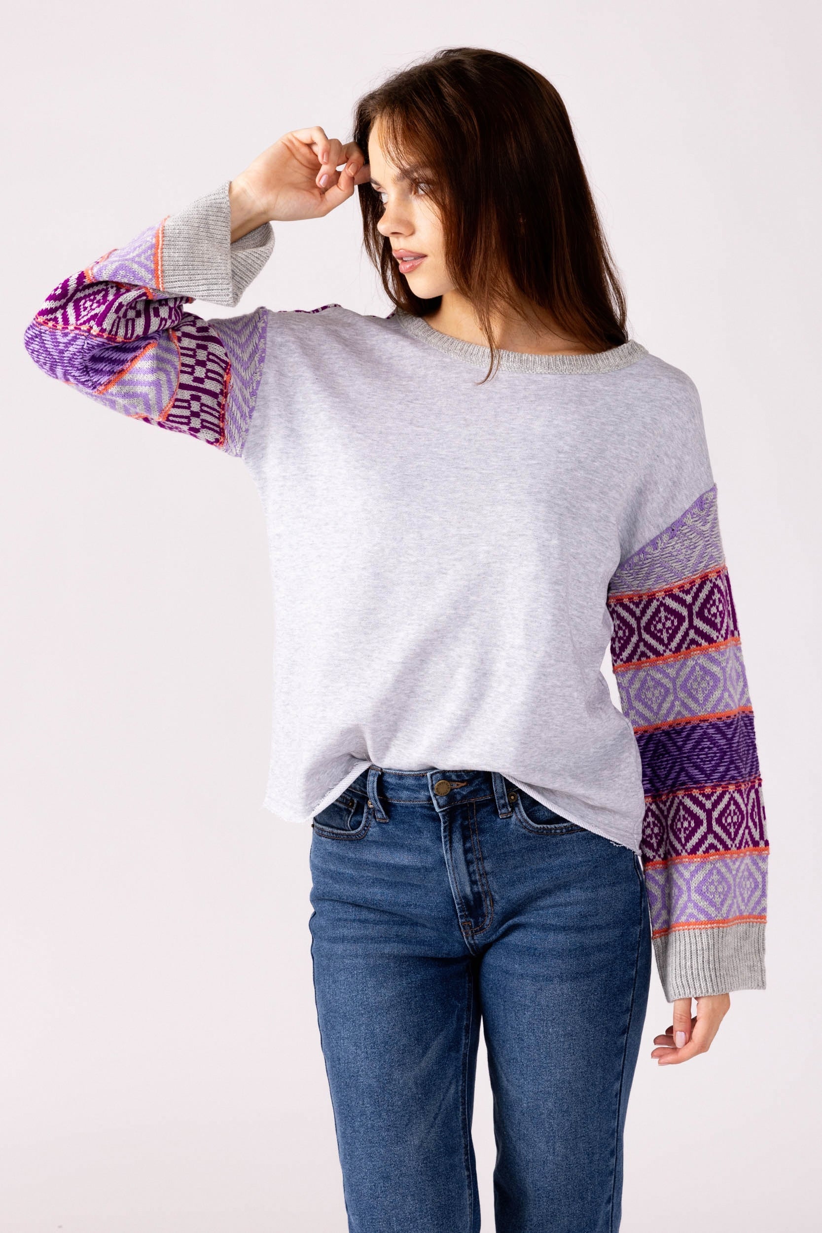 SALE - Janine Patterned Sleeve Sweatshirt