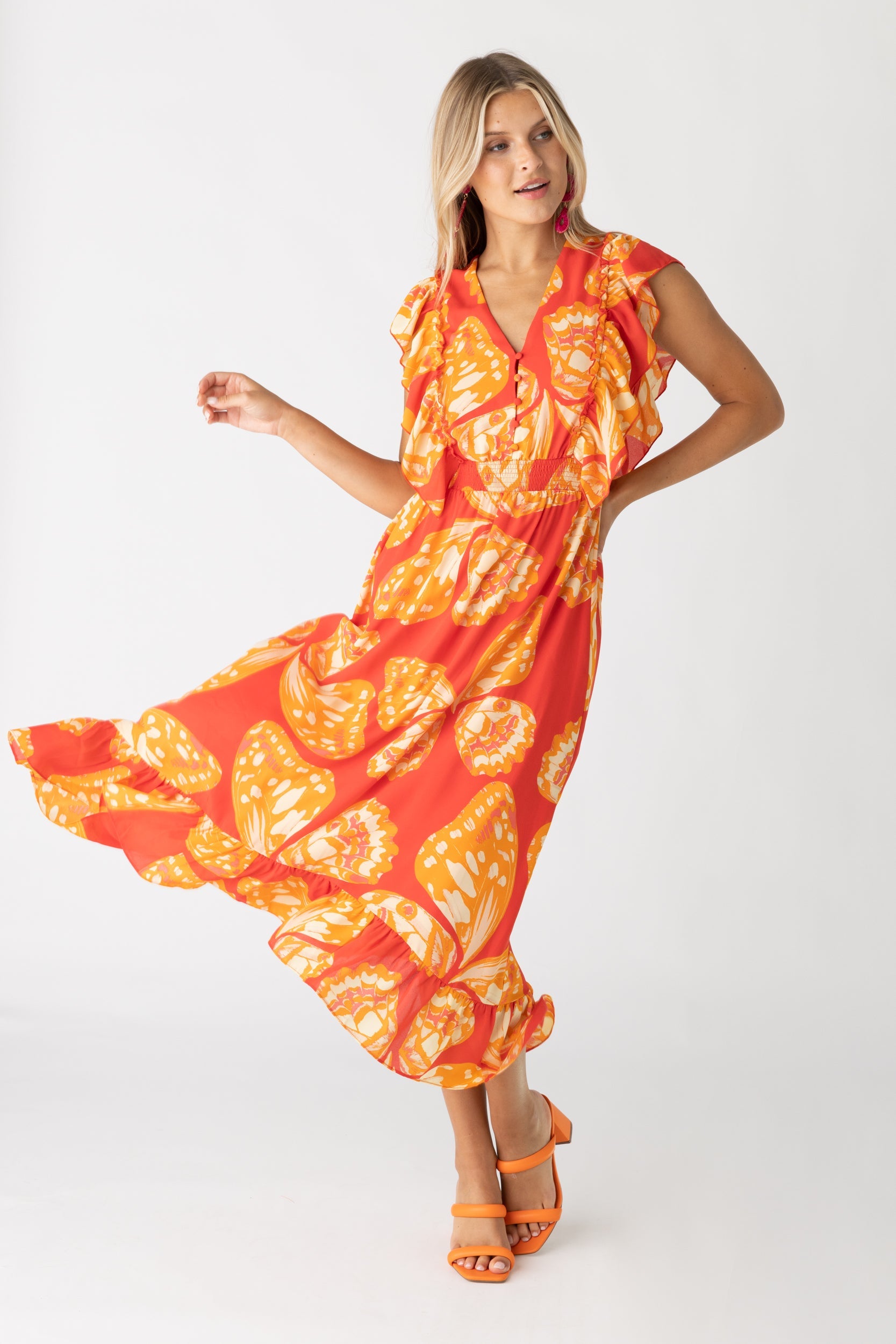 Ella Butterfly Printed Midi Dress