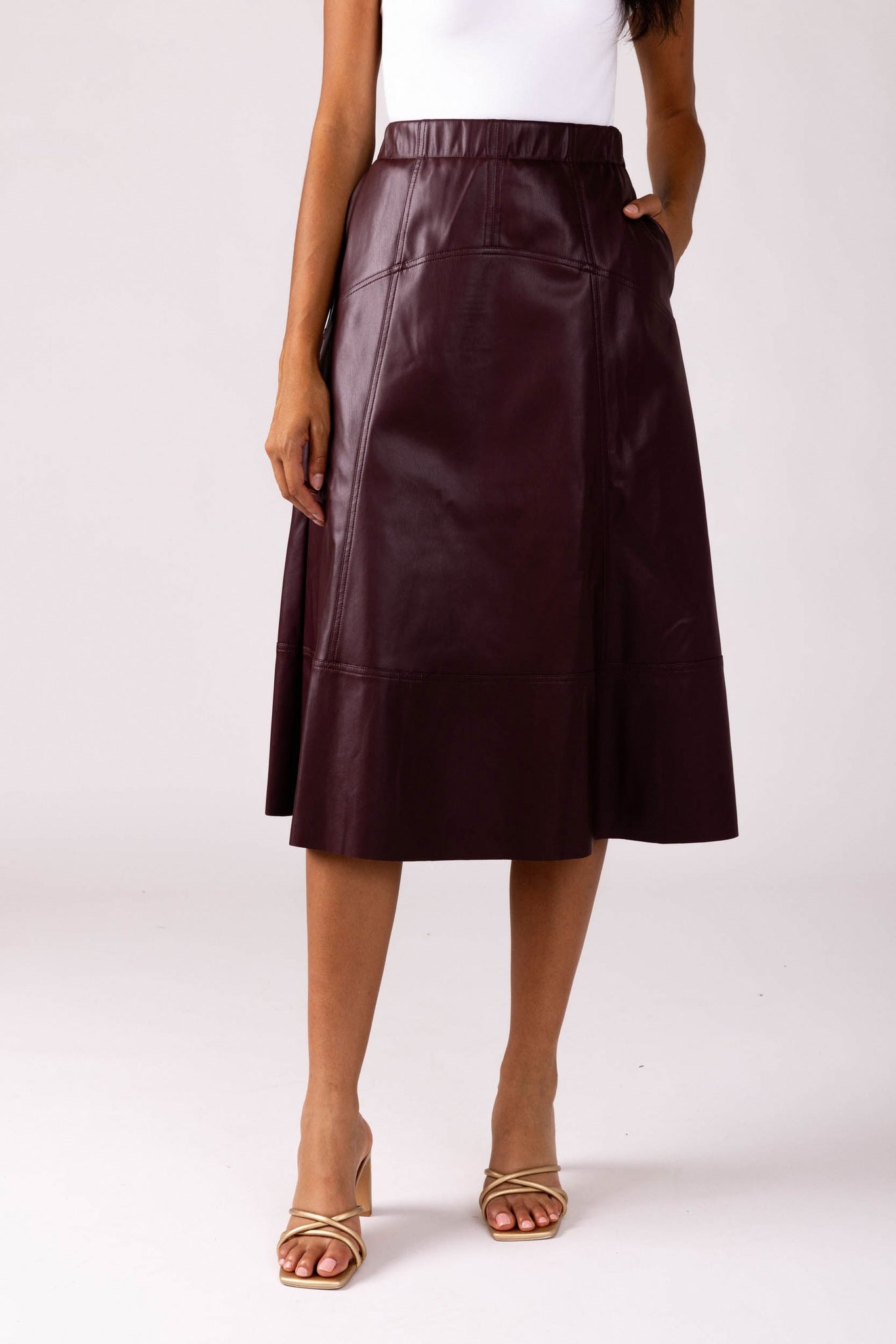Jade Pleated Vegan Leather Skirt