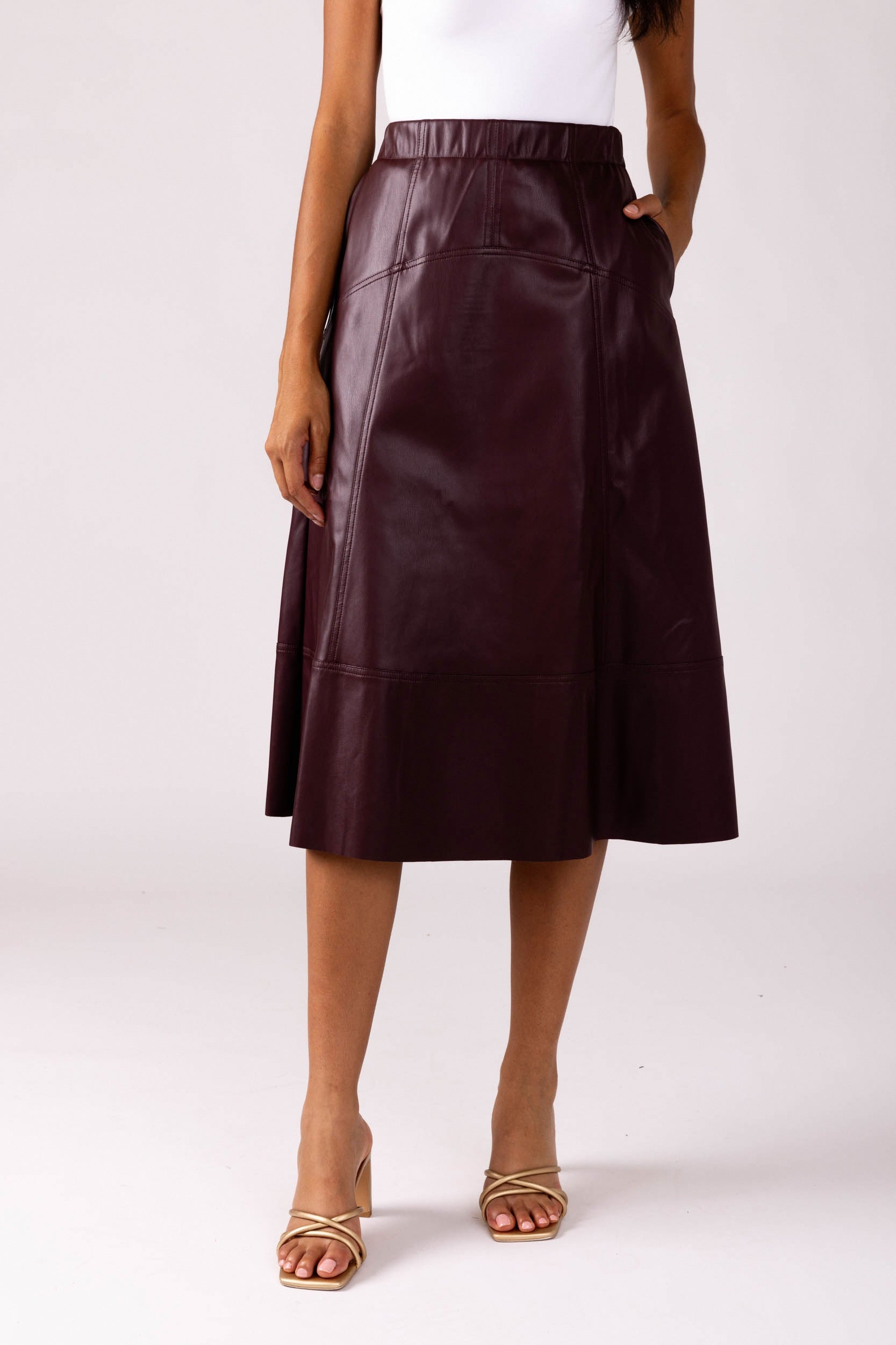 Jade Pleated Vegan Leather Skirt