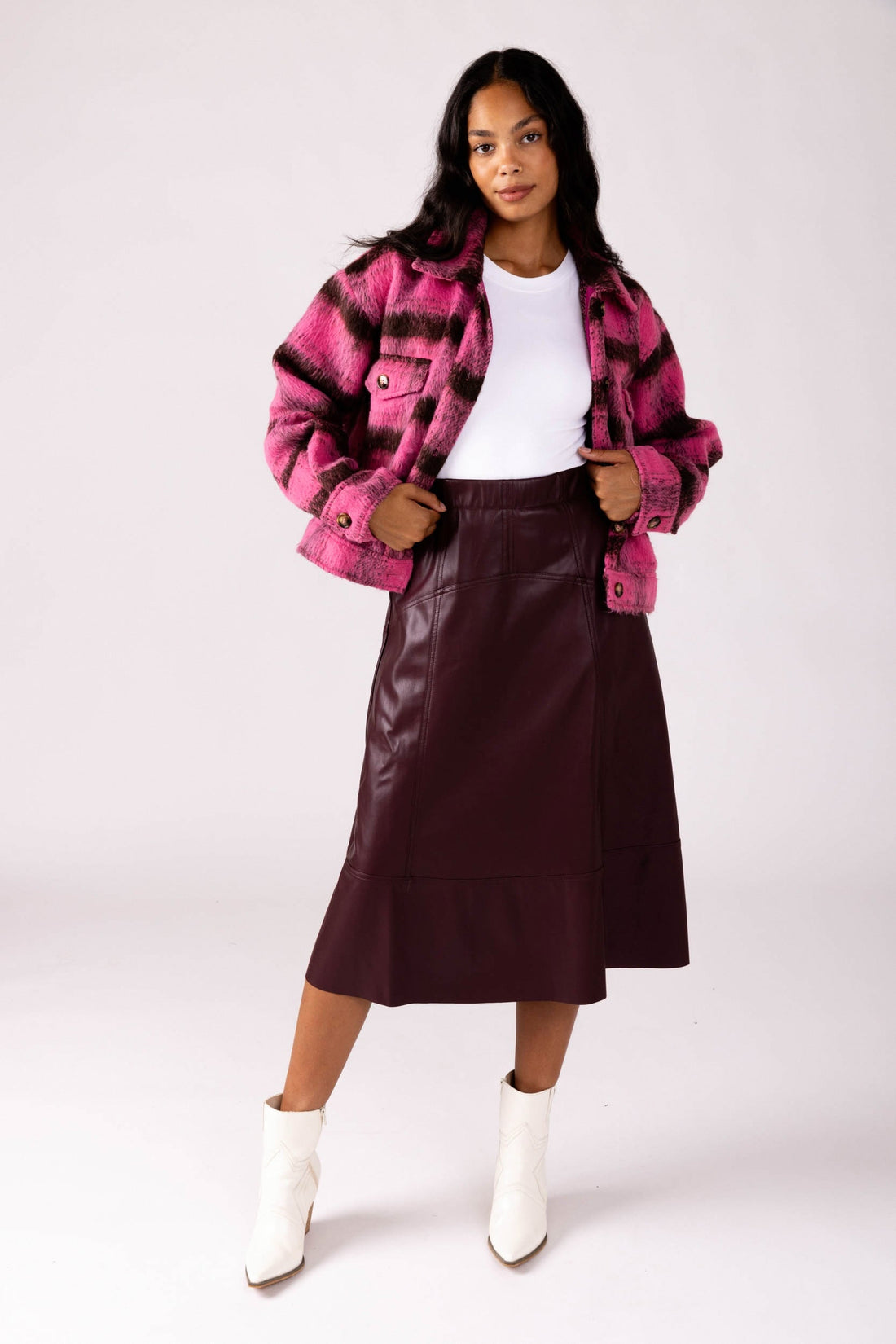 Jade Pleated Vegan Leather Skirt