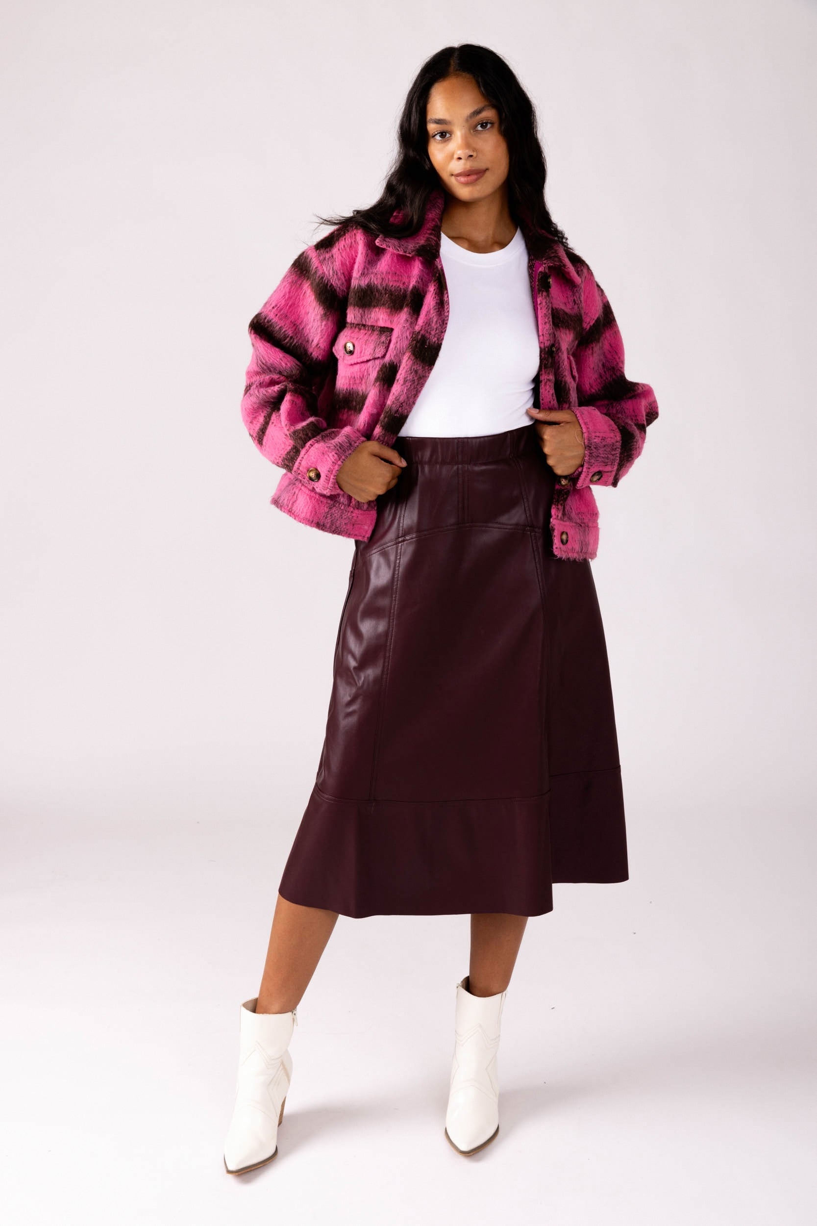 Jade Pleated Vegan Leather Skirt