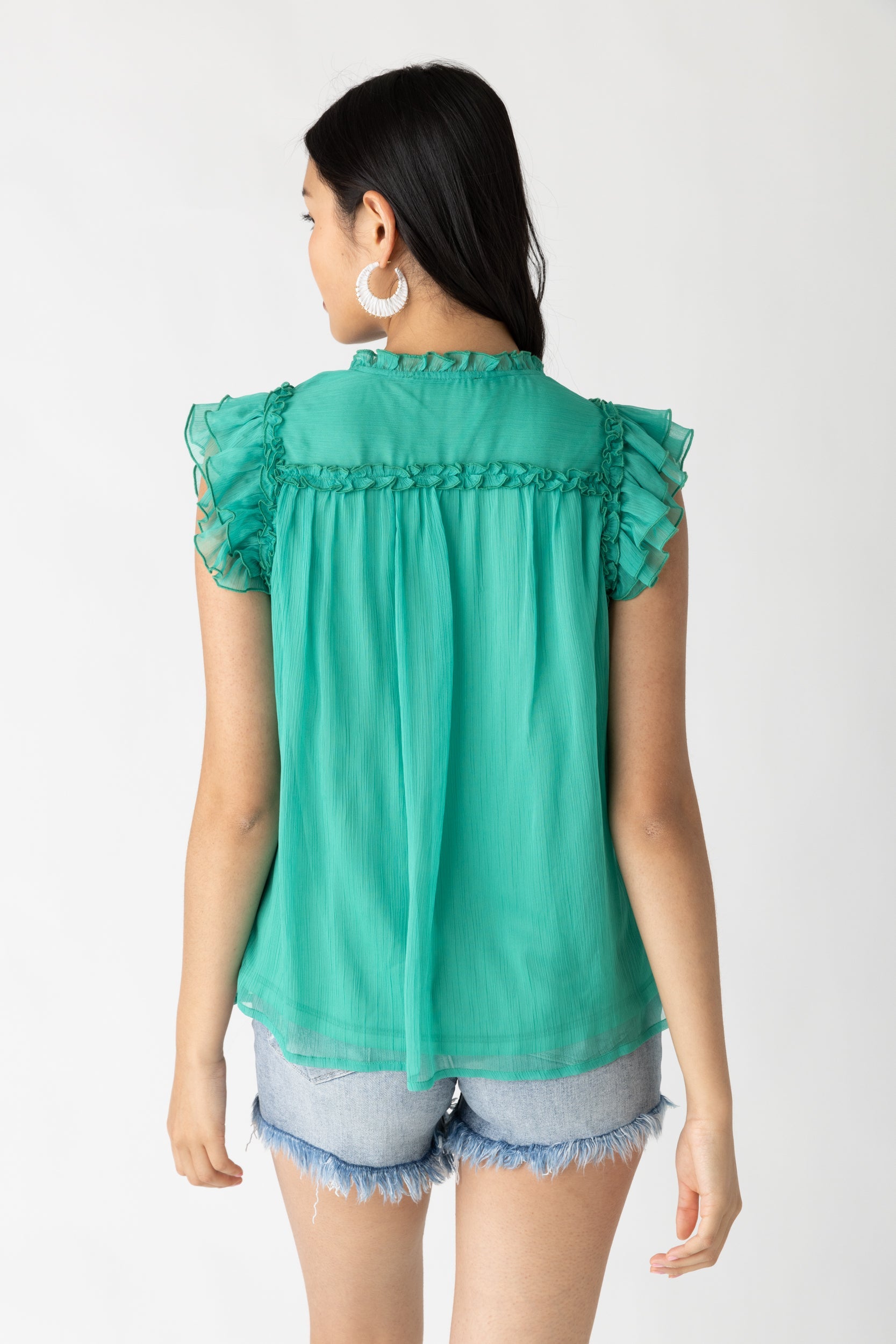 Raven Tie Neck Ruffle Sleeve Blouse
