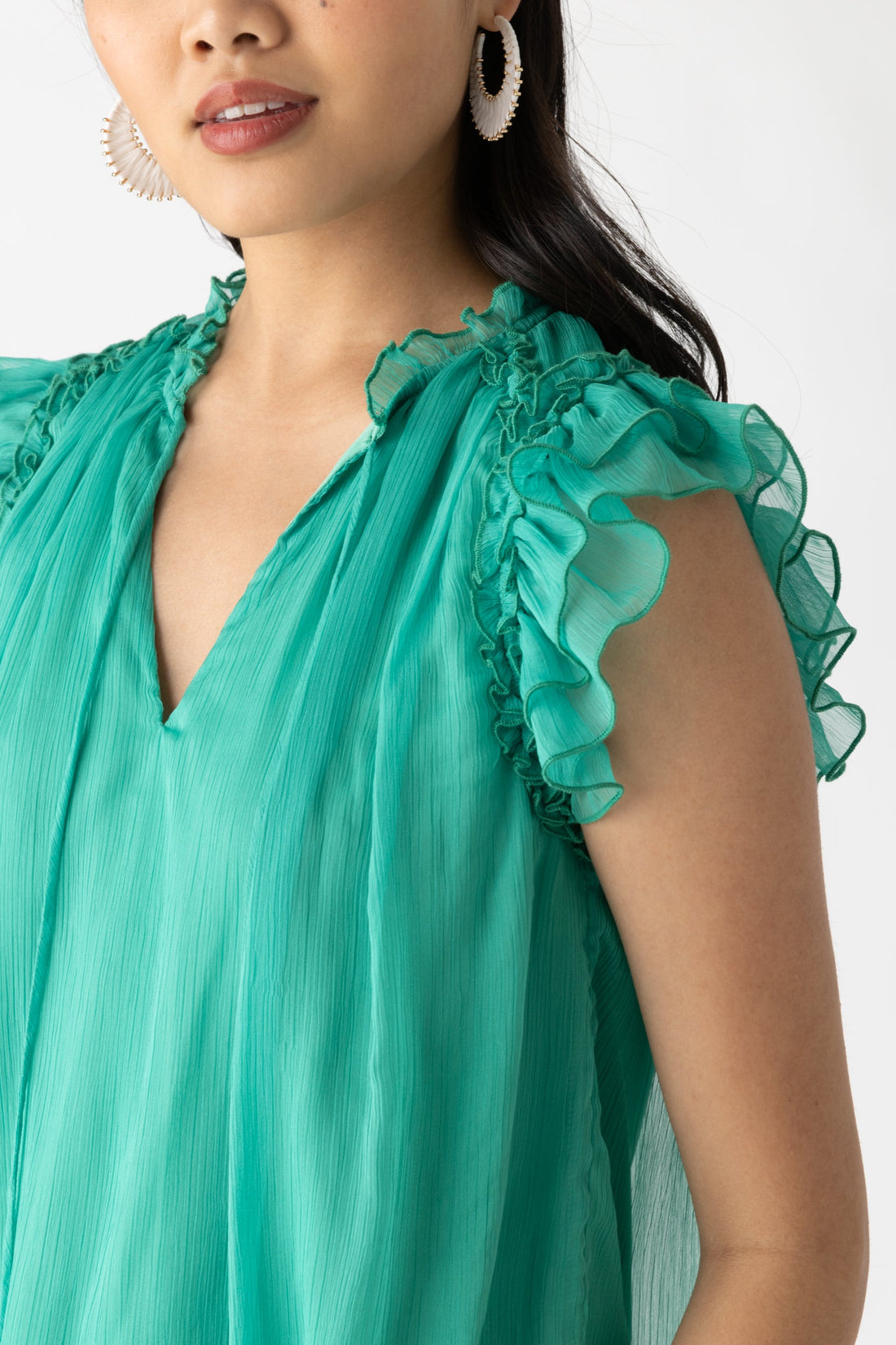 Raven Tie Neck Ruffle Sleeve Blouse