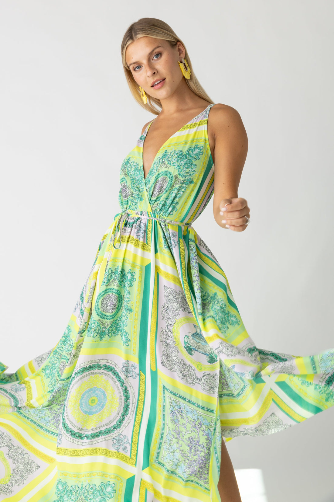 SALE - Rose Deep V Tie Front Maxi Dress