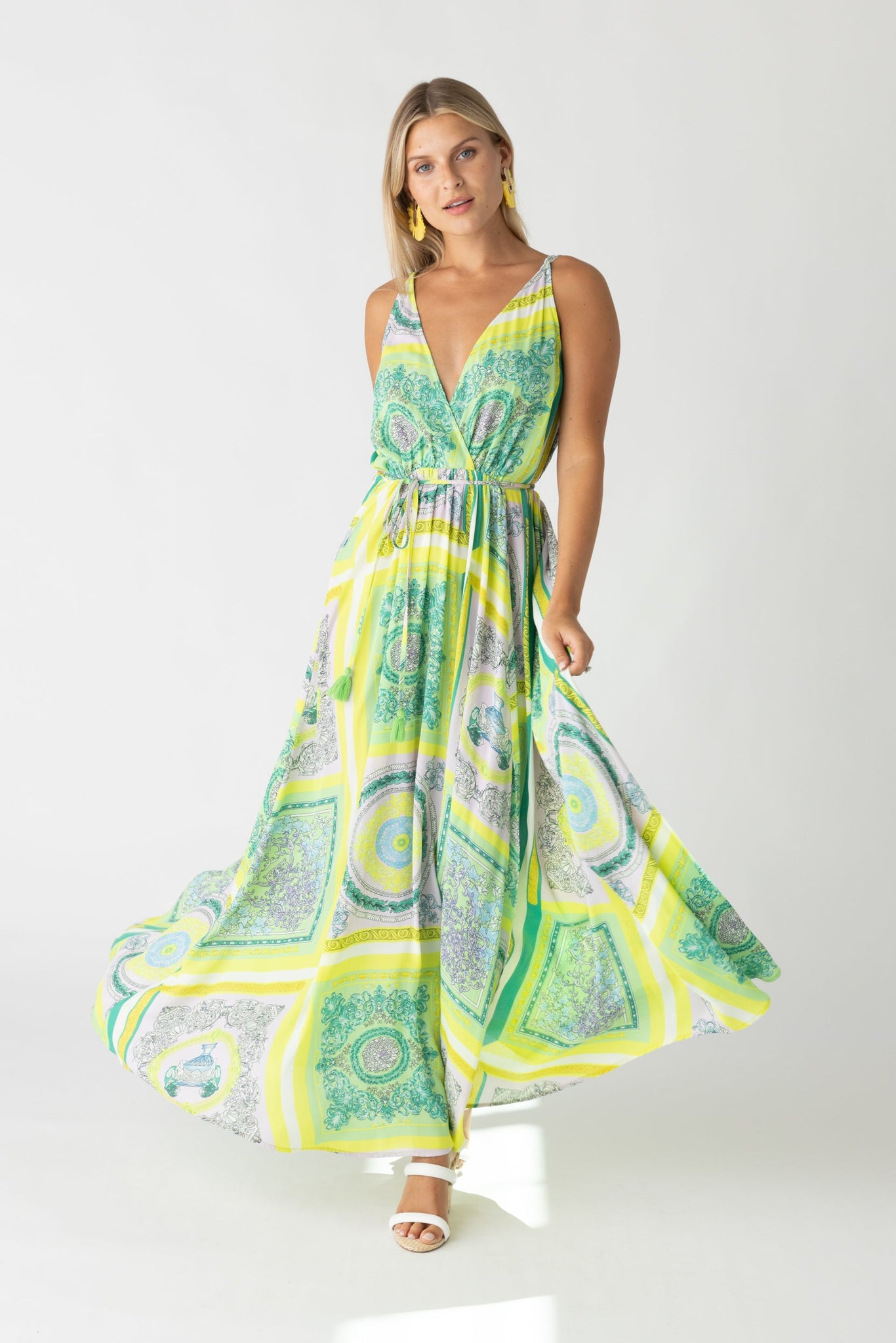 SALE - Rose Deep V Tie Front Maxi Dress