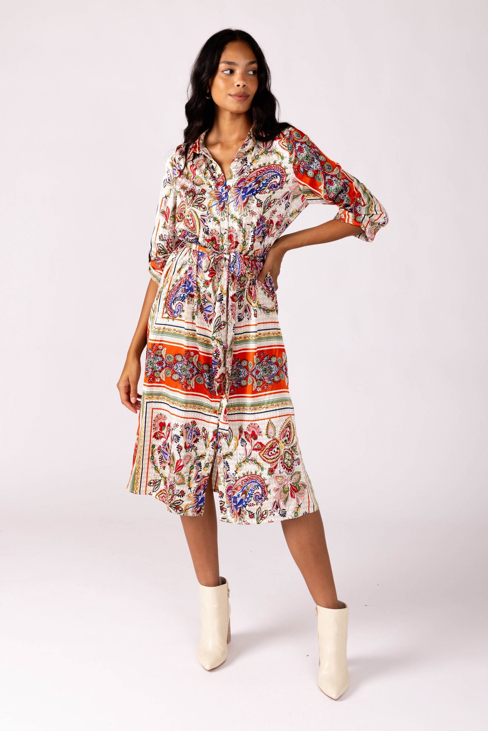 SALE - Melody Scarf Print Shirt Dress