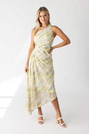 SALE - Flora Asymmetrical One Shoulder Pleated Maxi Dress