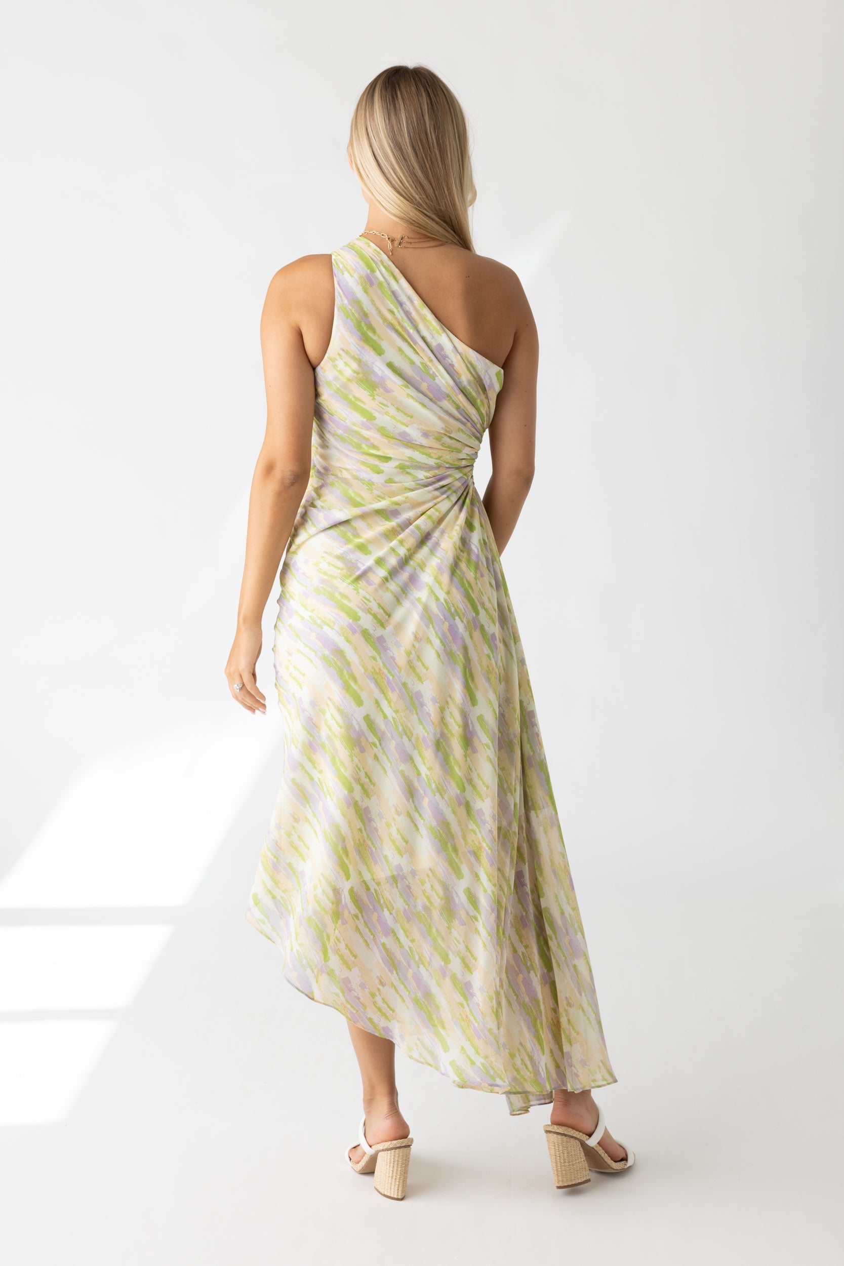 SALE - Flora Asymmetrical One Shoulder Pleated Maxi Dress