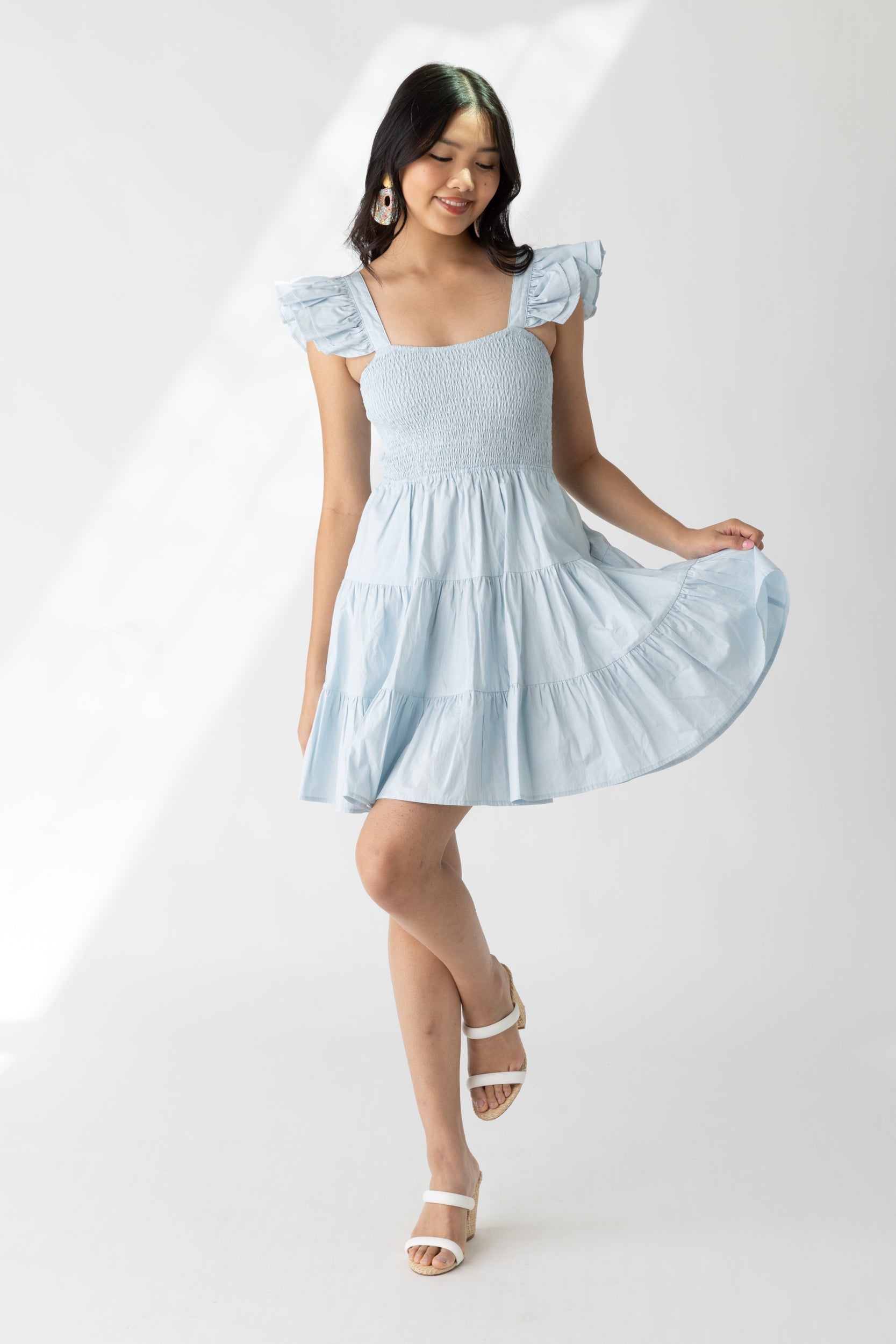Alison Flutter Sleeve Smocked Mini Dress