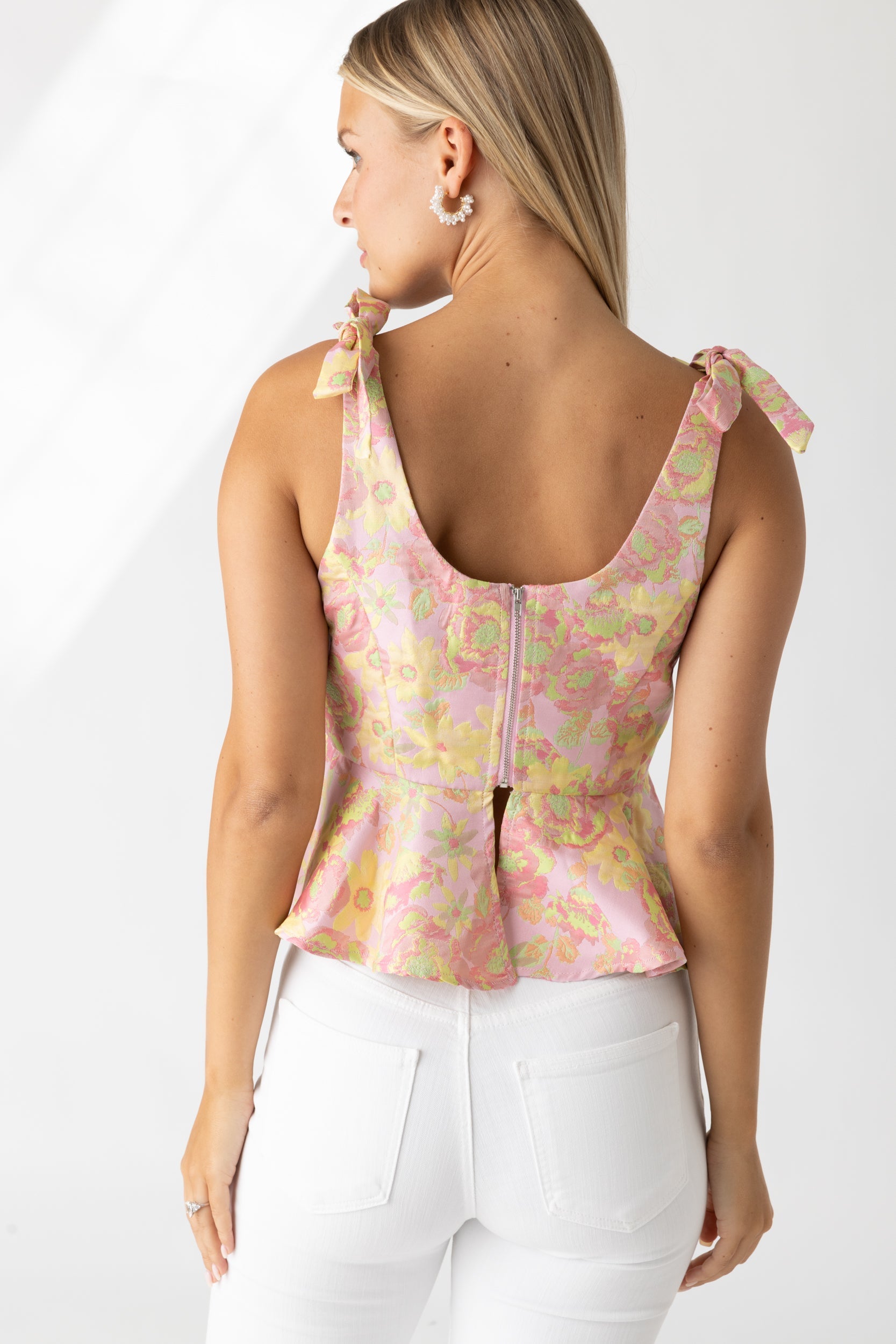 Cassie Brocade Tie Shoulder Top
