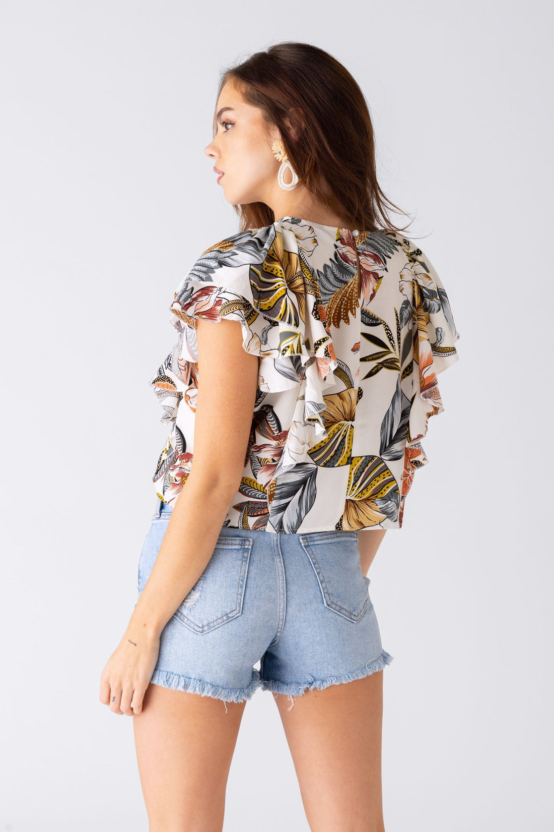Elissa Ruffle Detail Floral Print Blouse