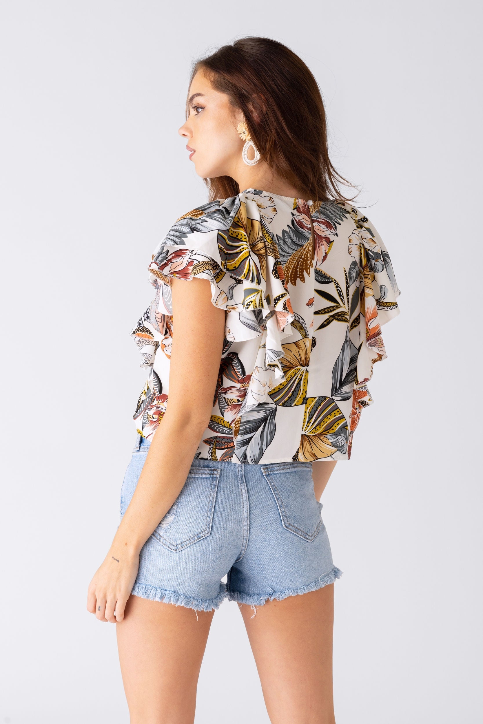 Elissa Ruffle Detail Floral Print Blouse