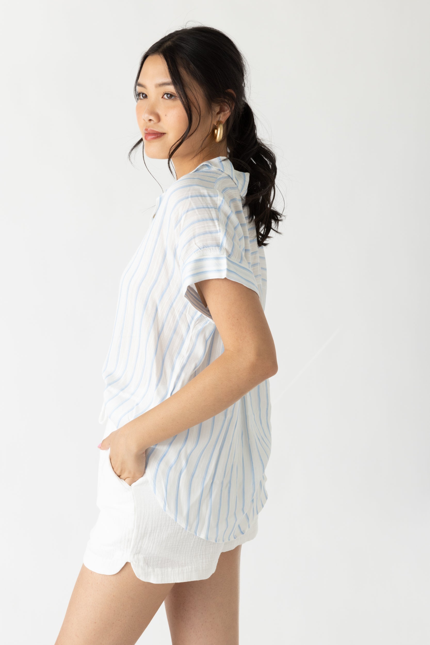 SALE - Daphne Striped Short Sleeve Button Down
