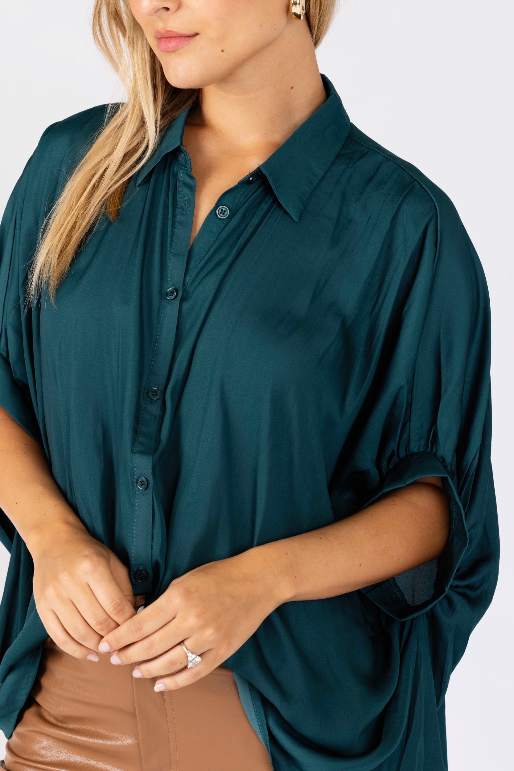 Jessie Boxy Satin Button Down Top