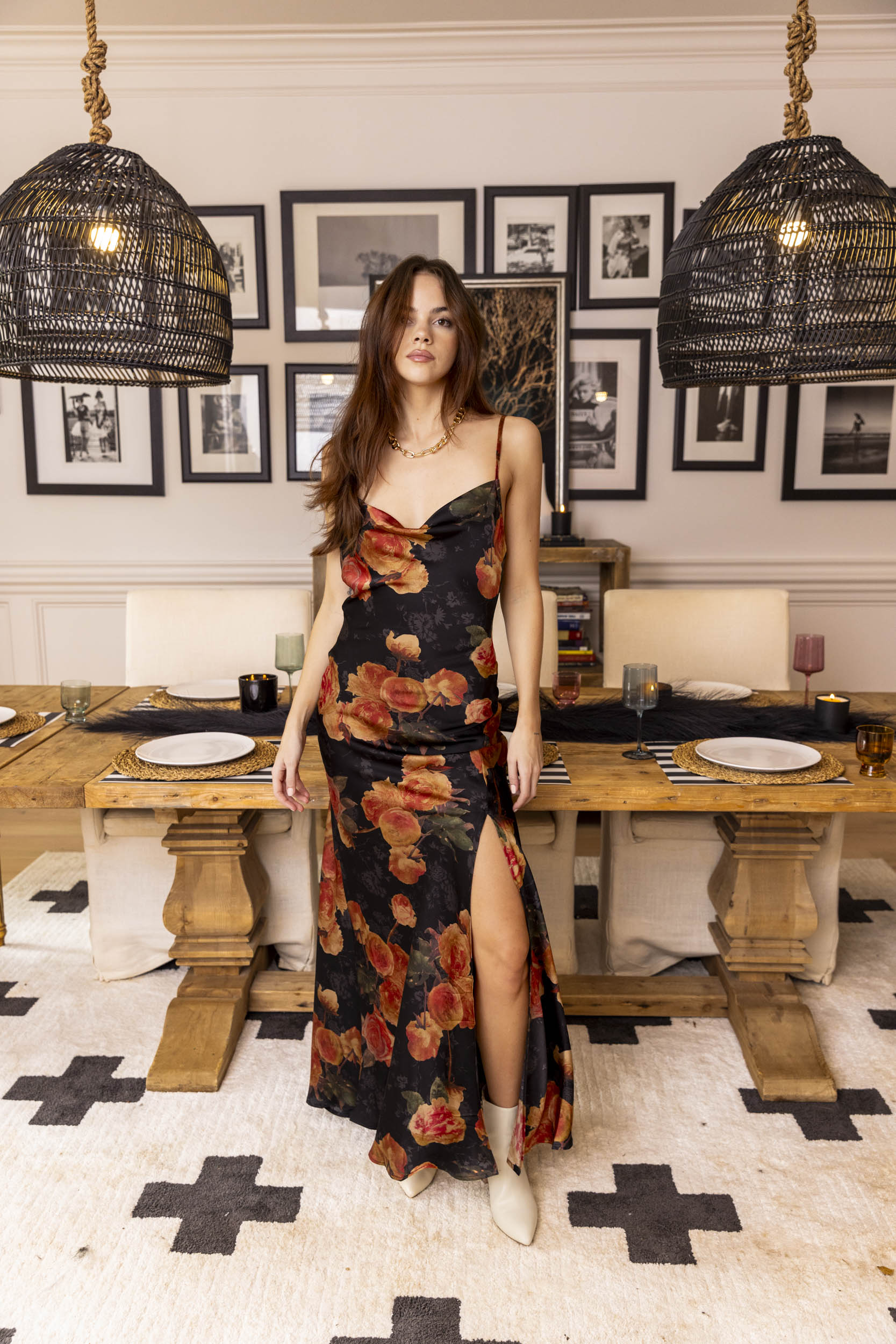 Victoria Floral Cowl Neck Maxi Dress