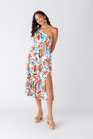 SALE - Milli Printed One Shoulder Midi Dress