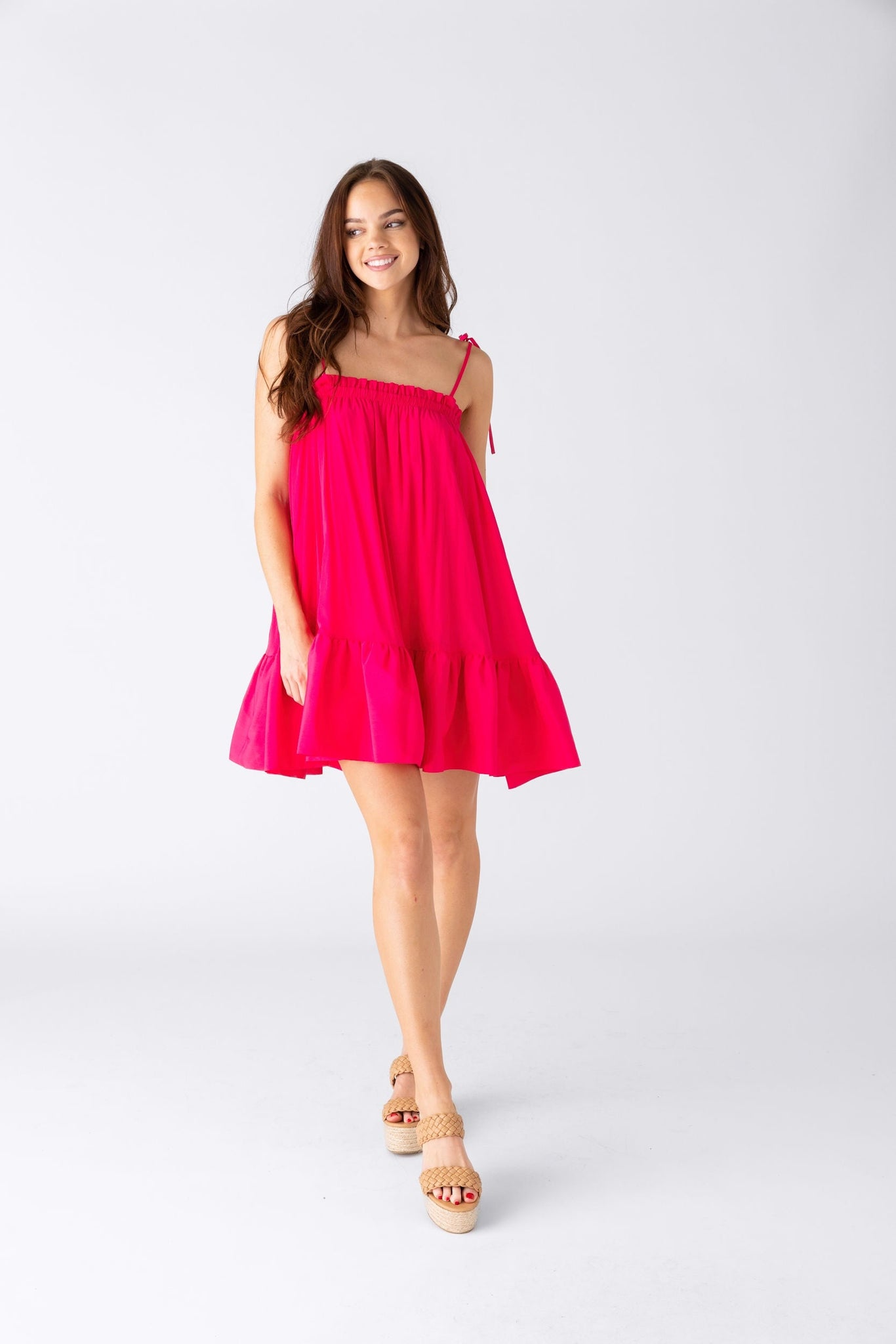 Alma Tie Strap Ruffled Hem Dress