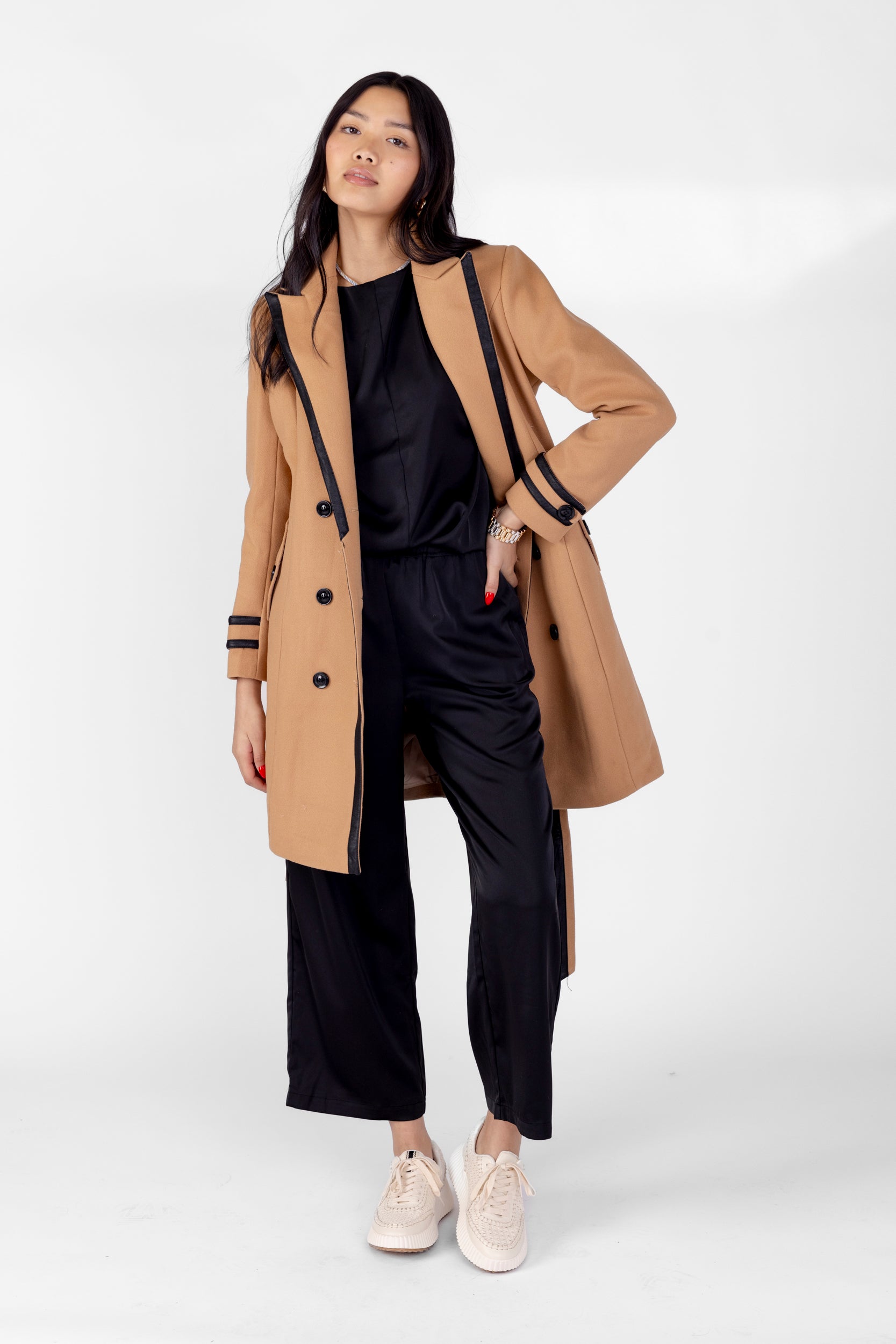 SALE - Reggie Leather Trimmed Belted Coat