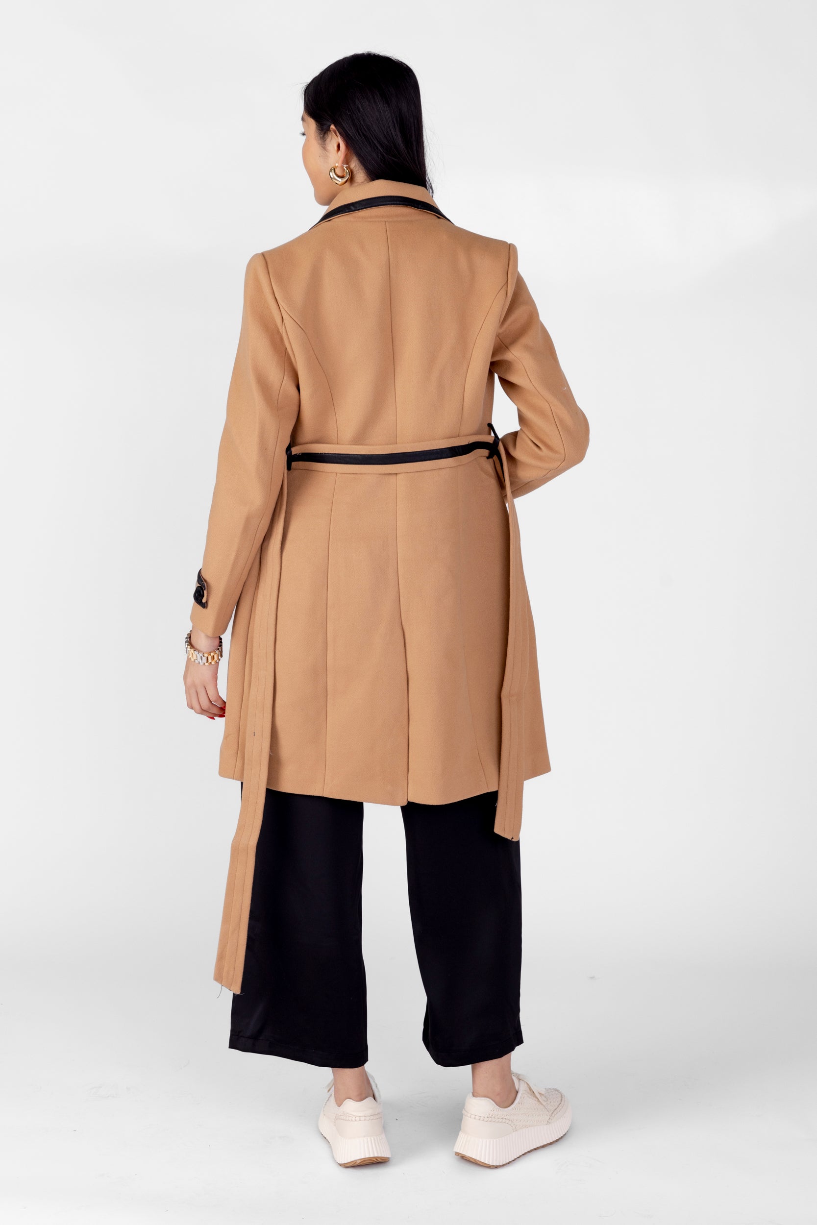 SALE - Reggie Leather Trimmed Belted Coat