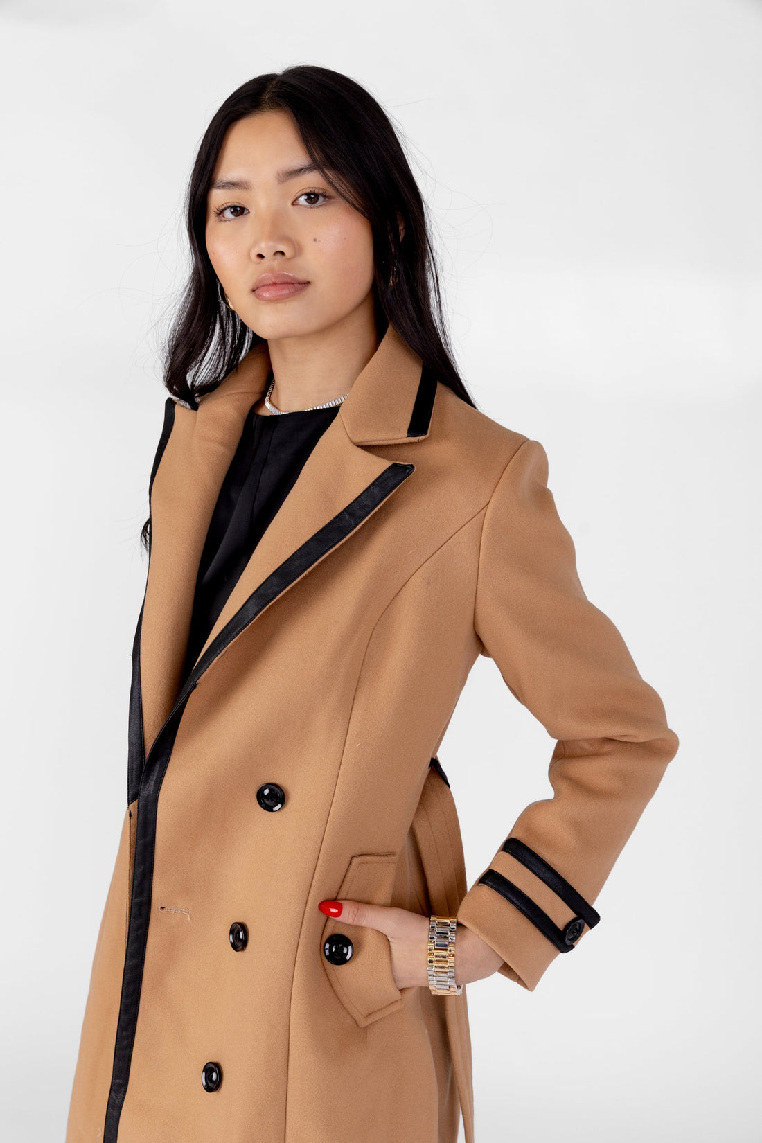 SALE - Reggie Leather Trimmed Belted Coat