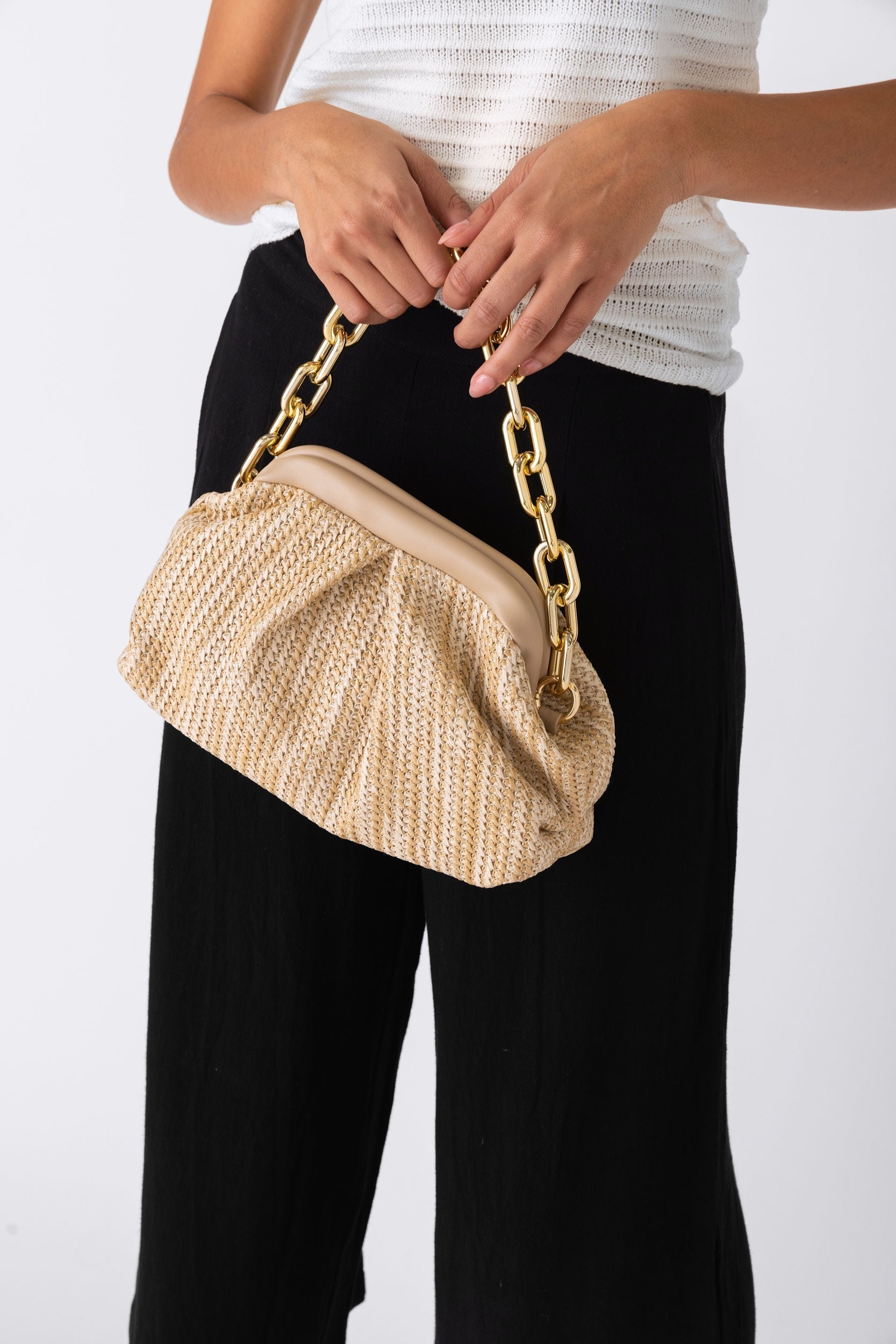 Lina Chain Handle Straw Bag