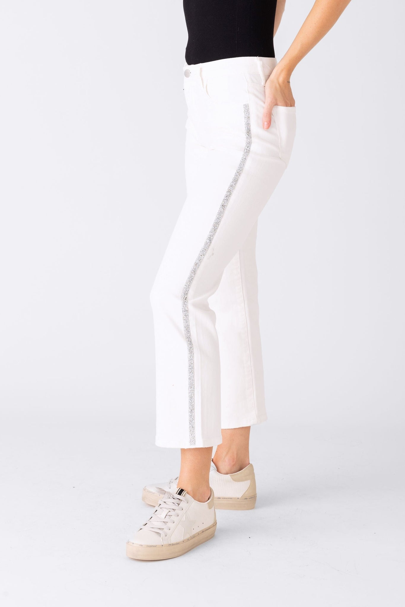 Jodi Sequin High Waisted Straight Leg Jeans