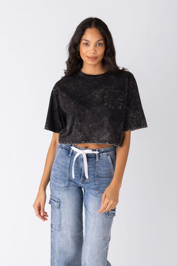 SALE - Elliot Acid Washed Cropped Tee
