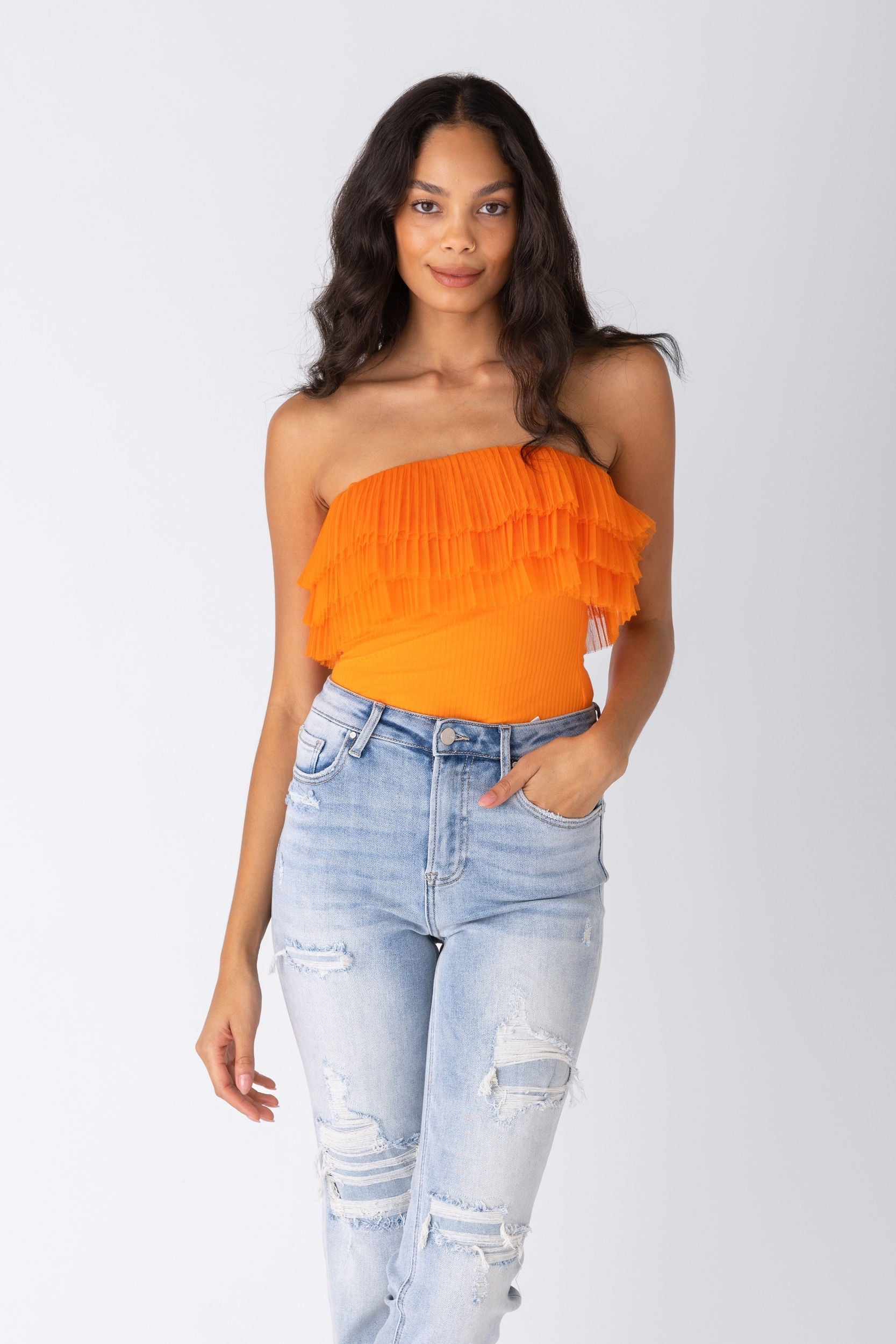 Kaya Ruffle Strapless Bodysuit