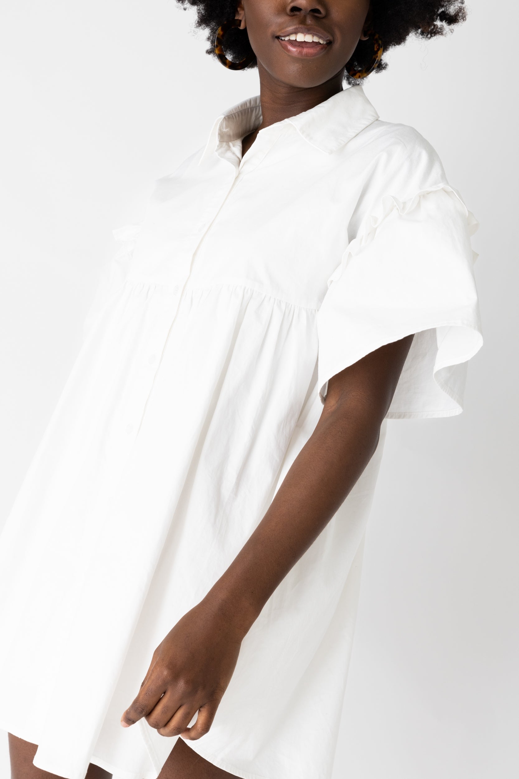 Claudia Button Down Puff Sleeve Mini Dress
