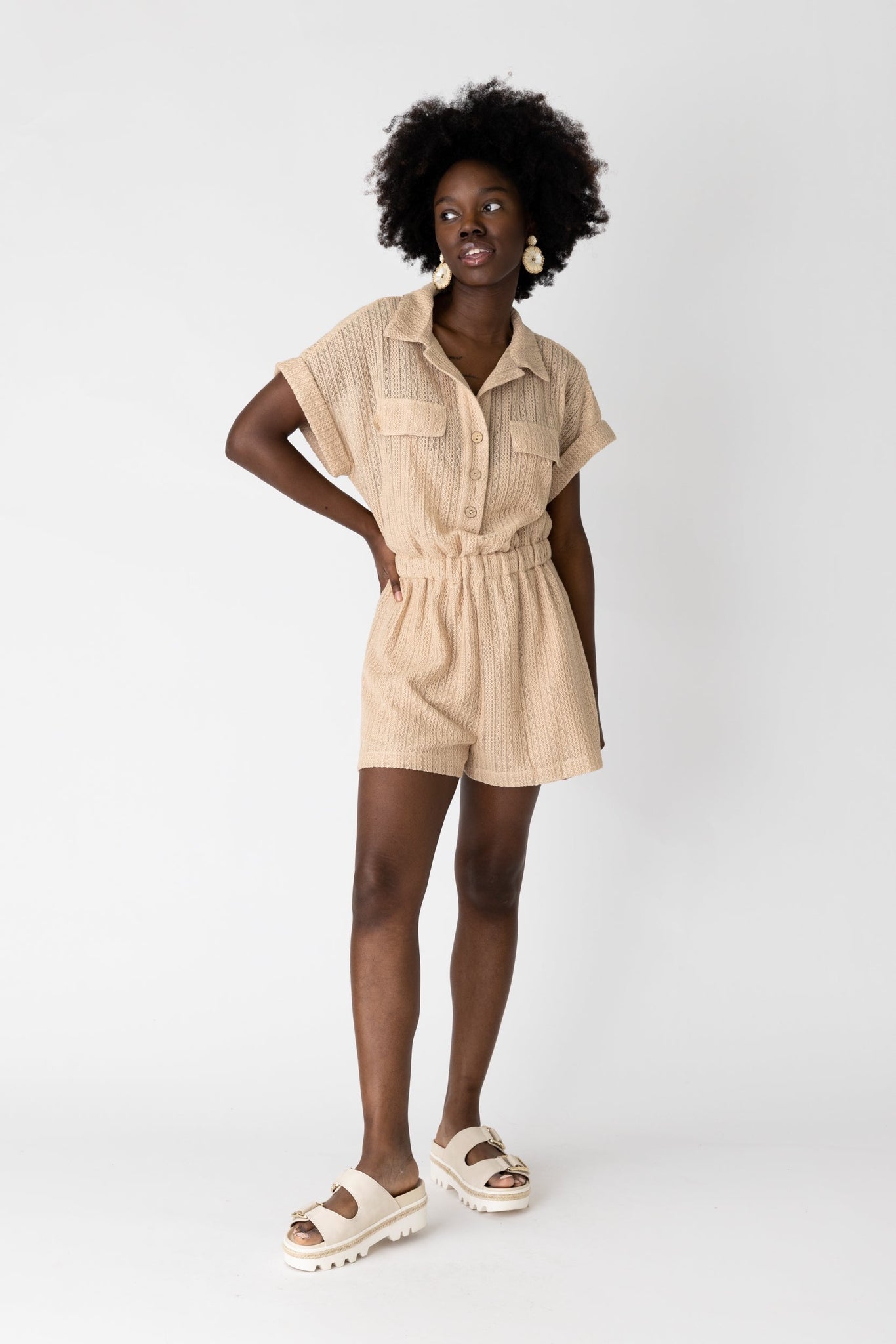 SALE - Andrea Crochet Button Front Romper