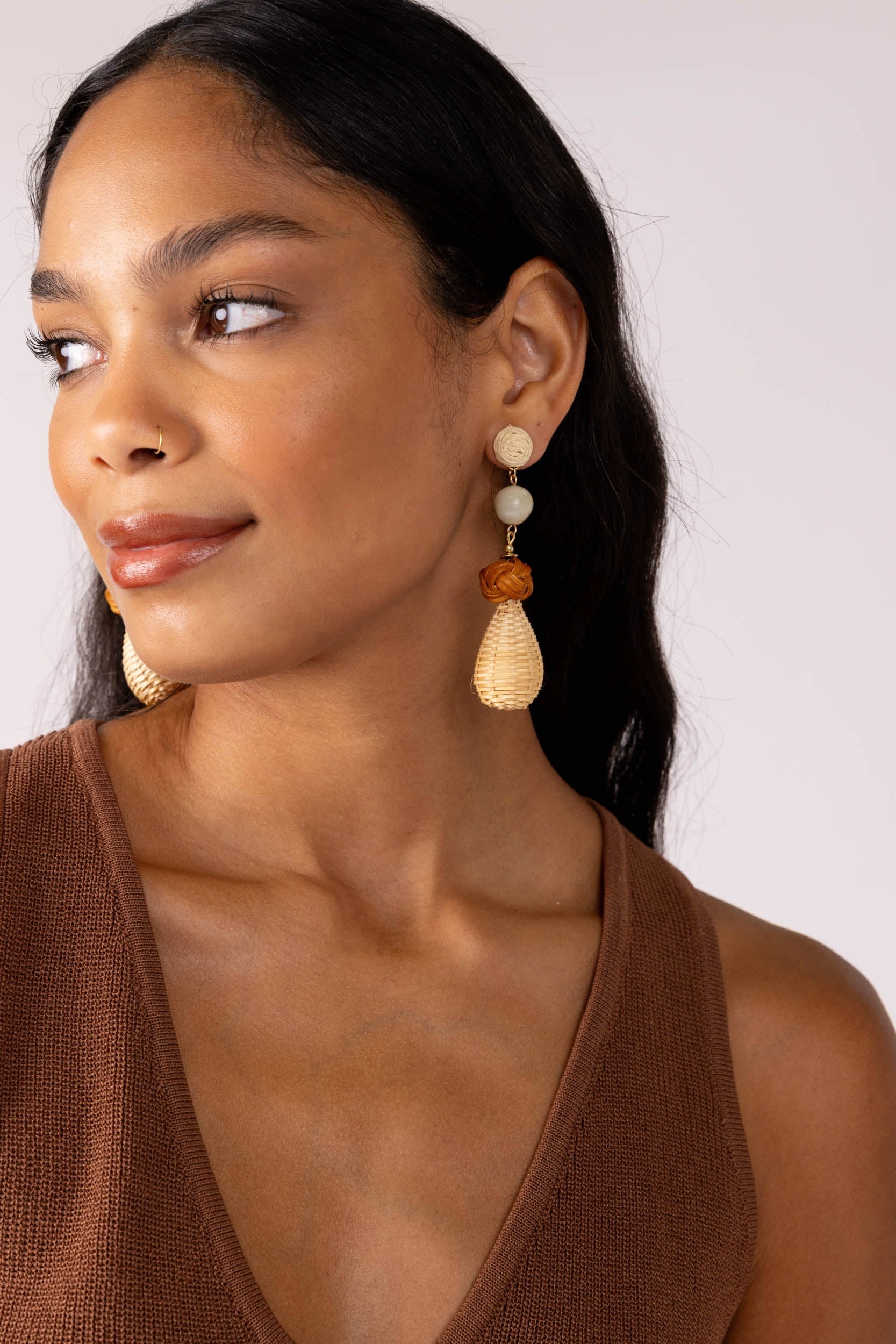 SALE - Bristol Rattan Dangle Teardrop Earrings