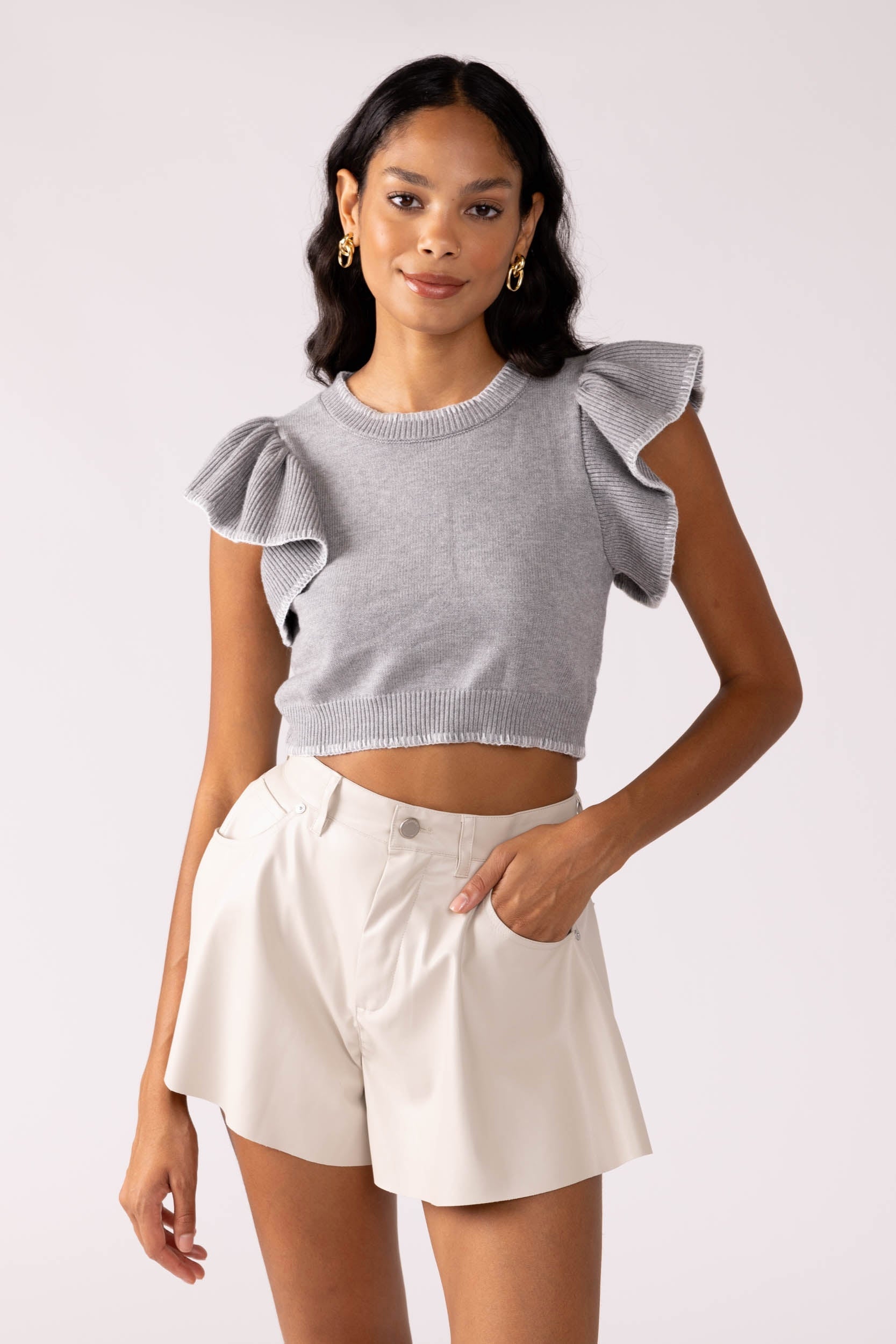 SALE - Delaney Ruffle Sleeve Knit Top