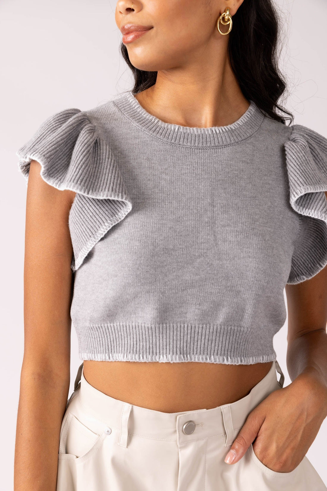 SALE - Delaney Ruffle Sleeve Knit Top