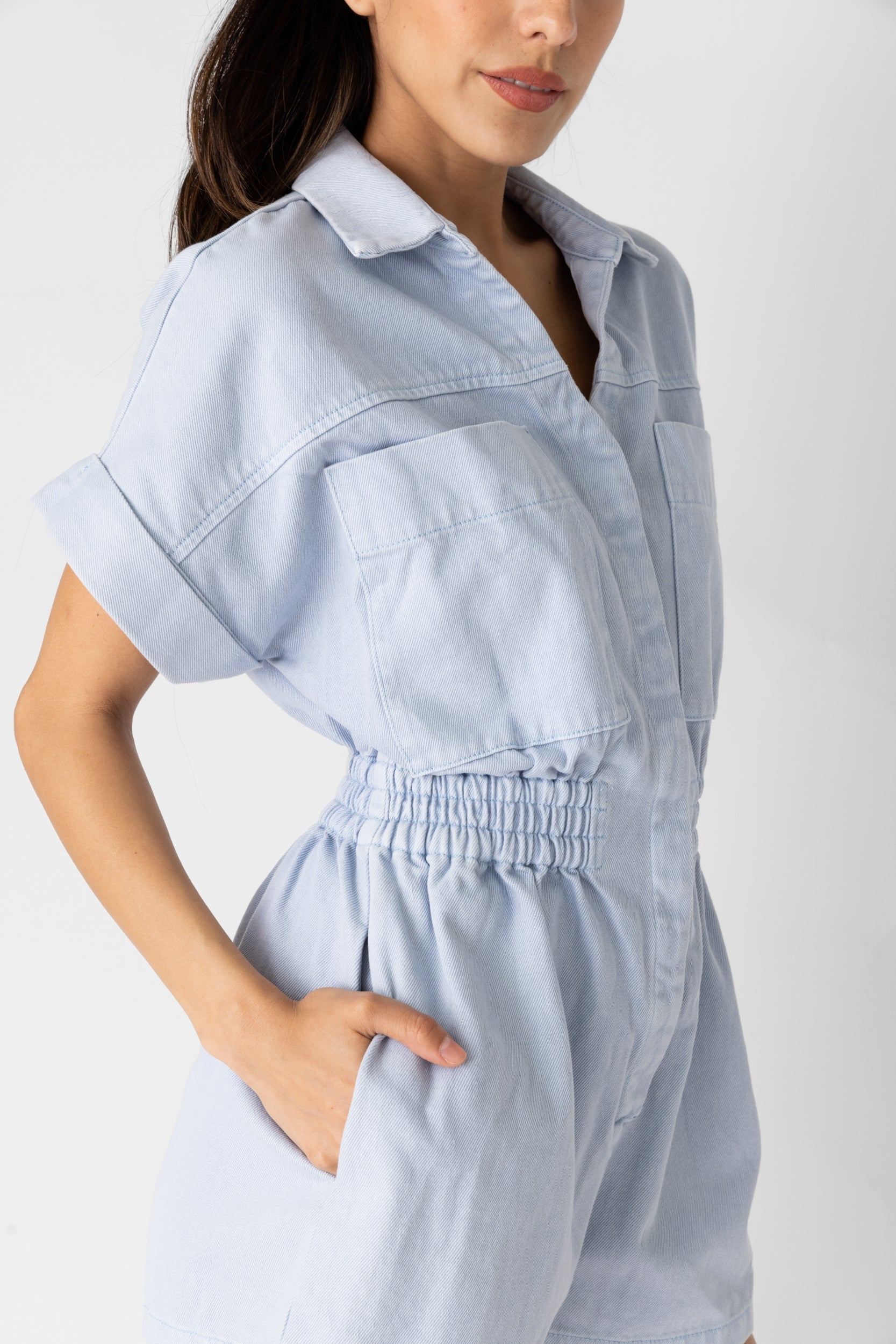 SALE - Meg Short Sleeve Denim Romper