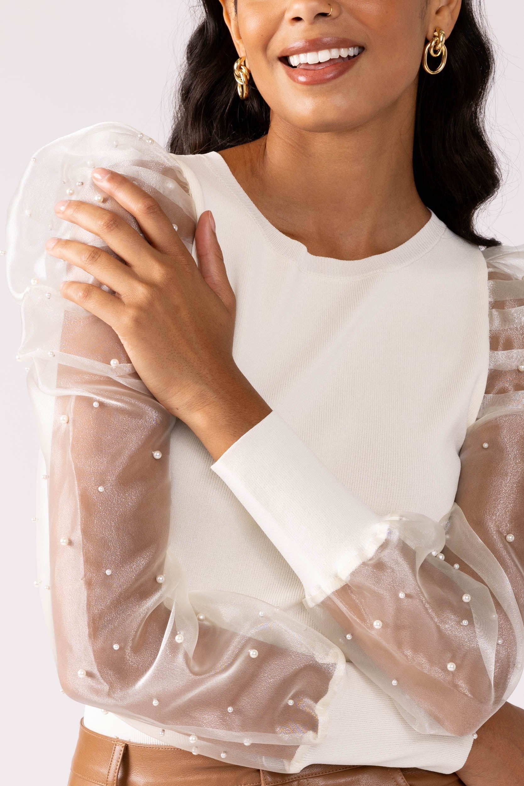 SALE - Perla Embellished Sleeve Top