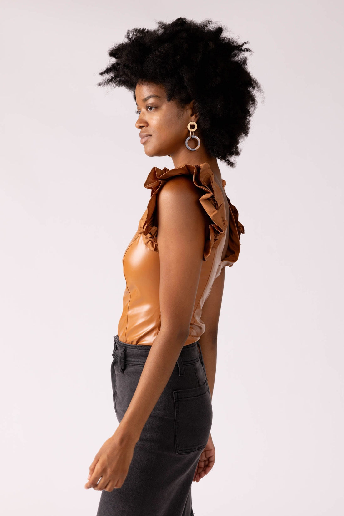 Cora Leather Ruffle Bodysuit
