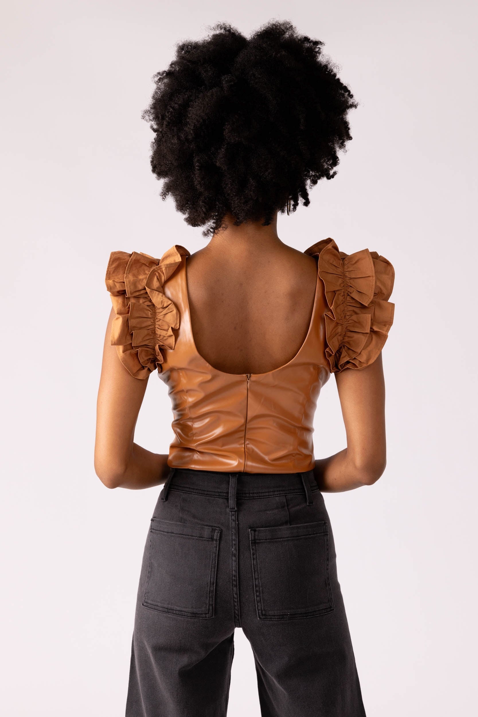 Cora Leather Ruffle Bodysuit