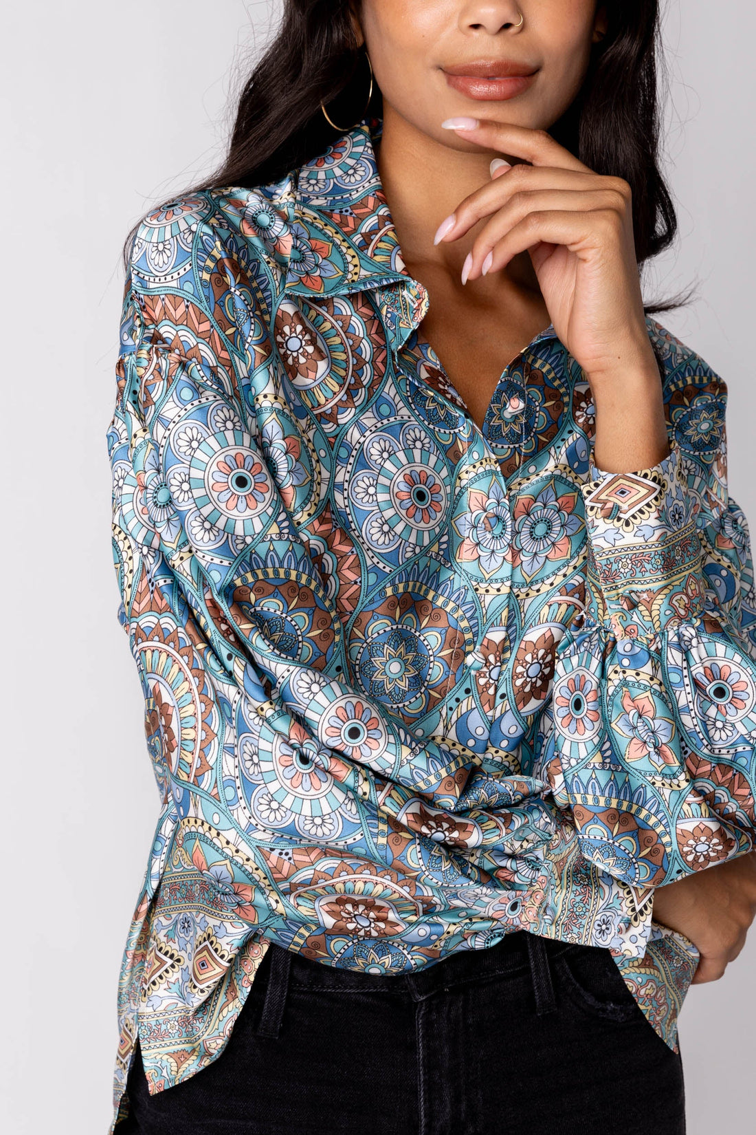 SALE - Tia Printed Button Down