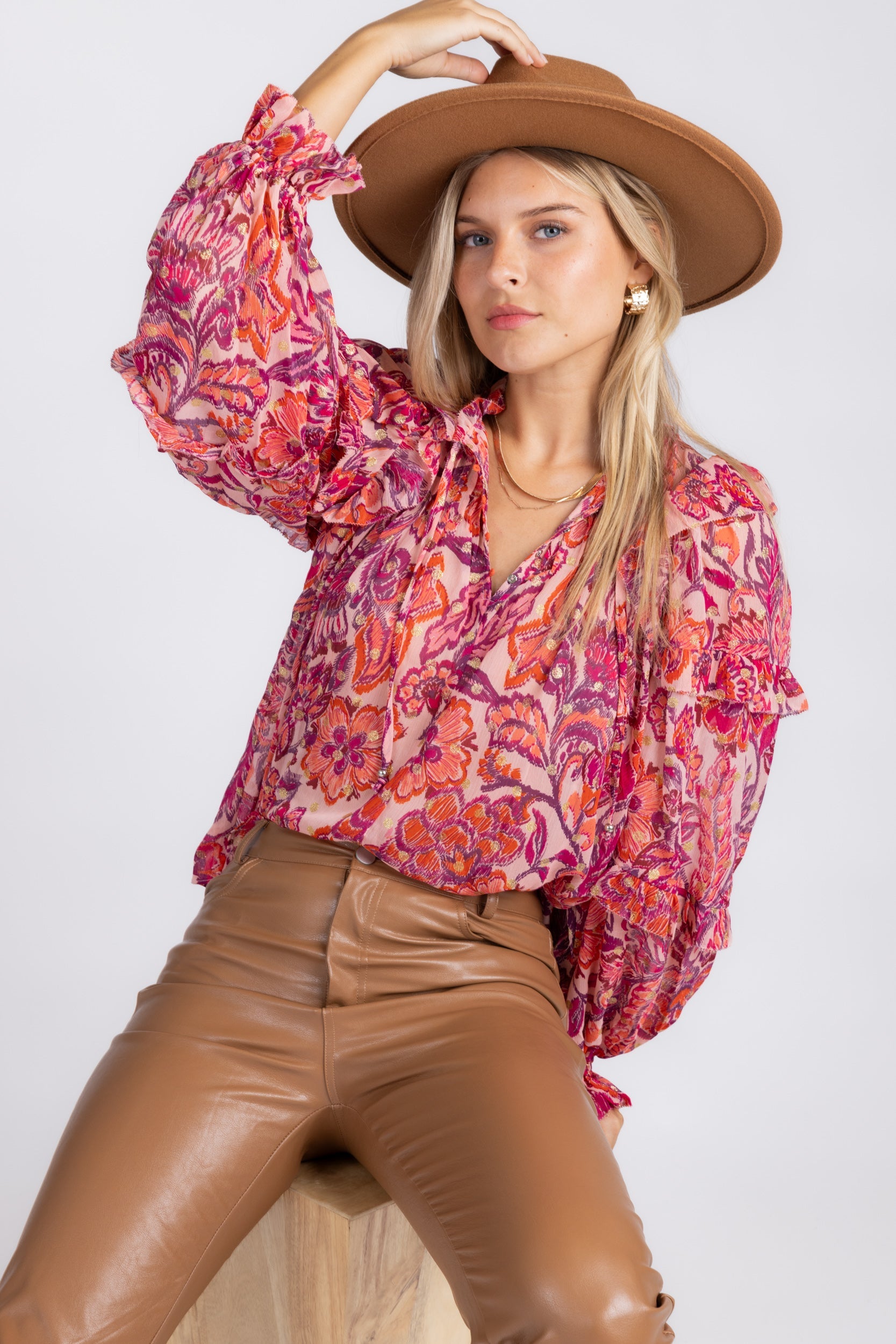 Dena Floral Ruffle Sleeve Top