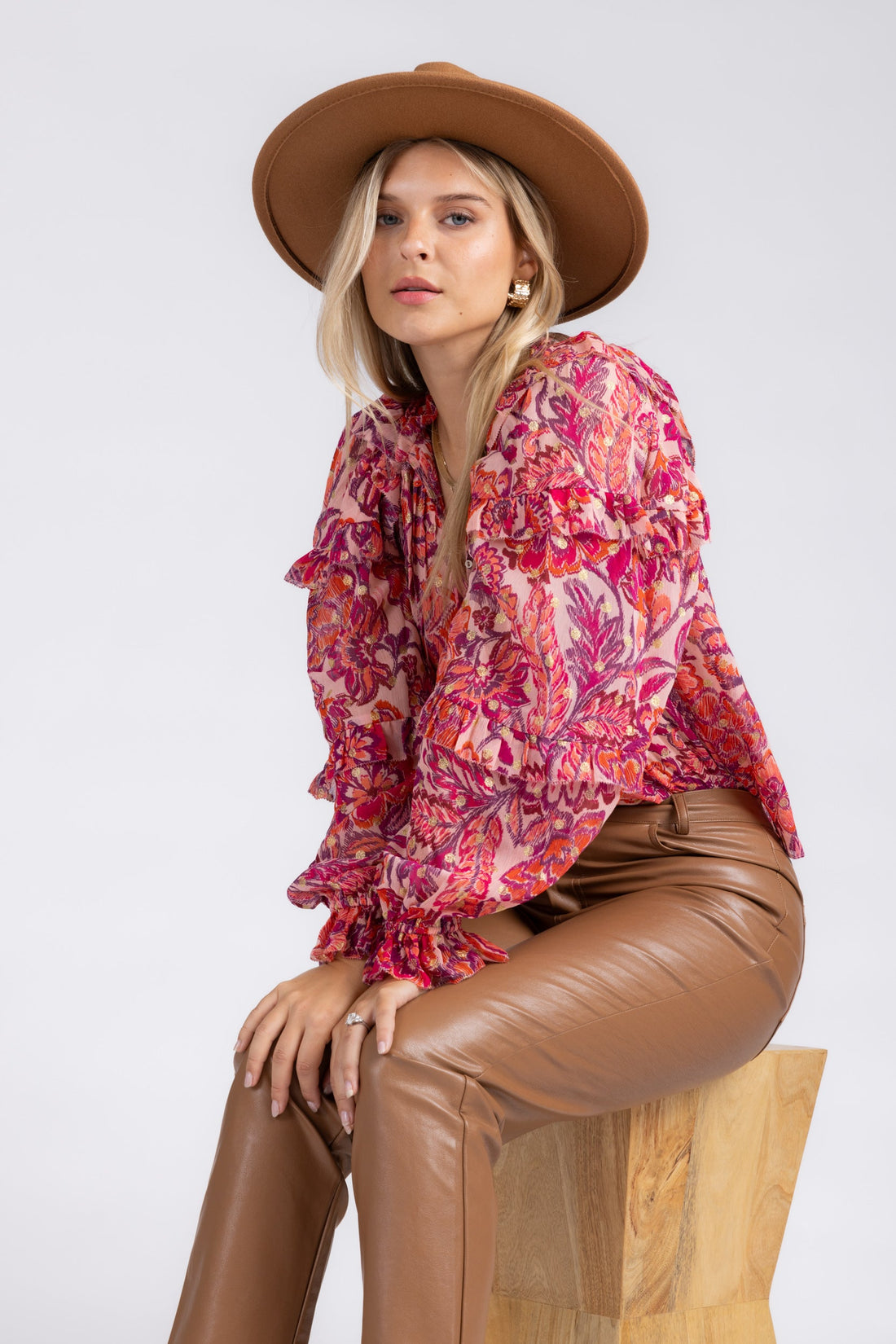 Dena Floral Ruffle Sleeve Top