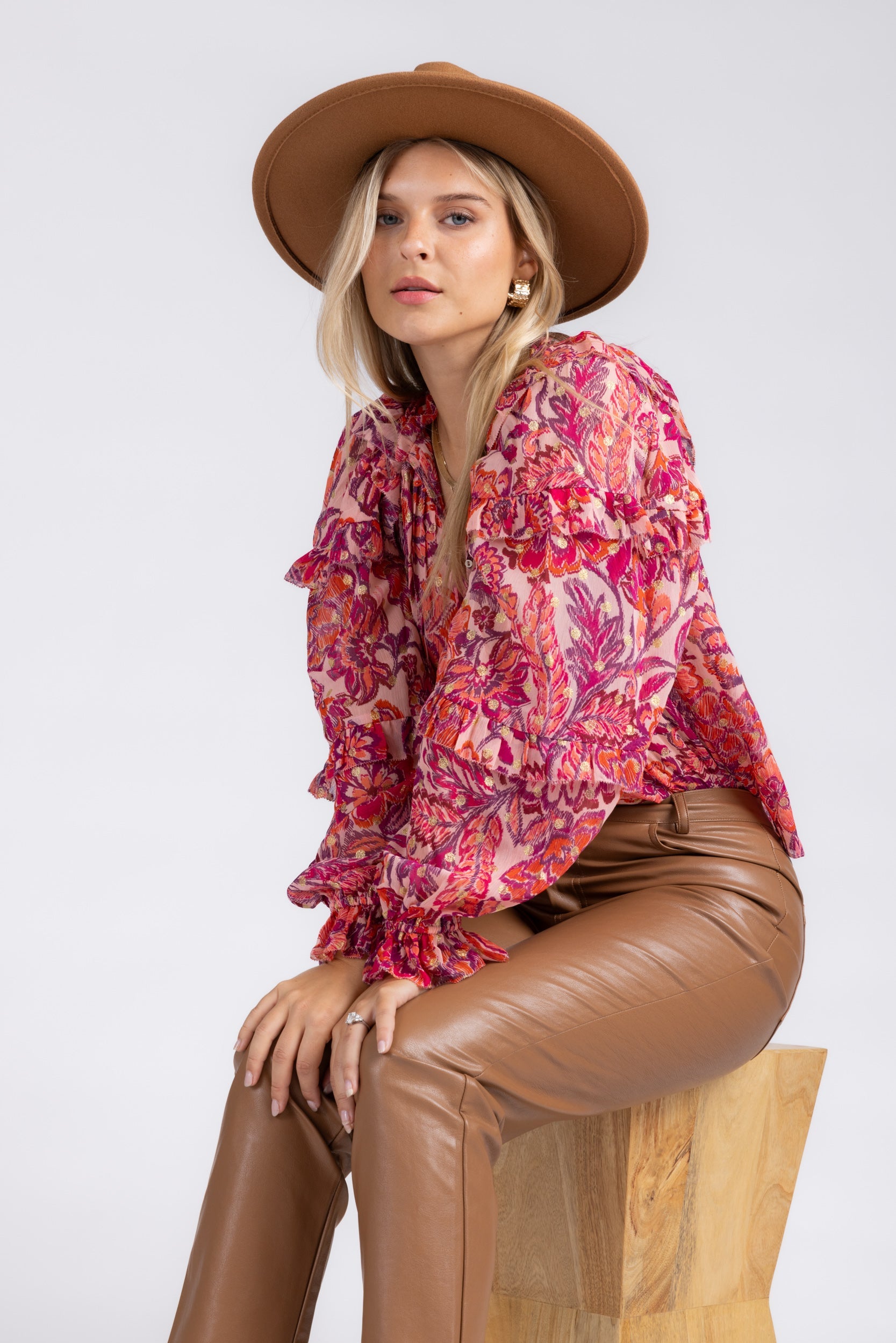 Dena Floral Ruffle Sleeve Top
