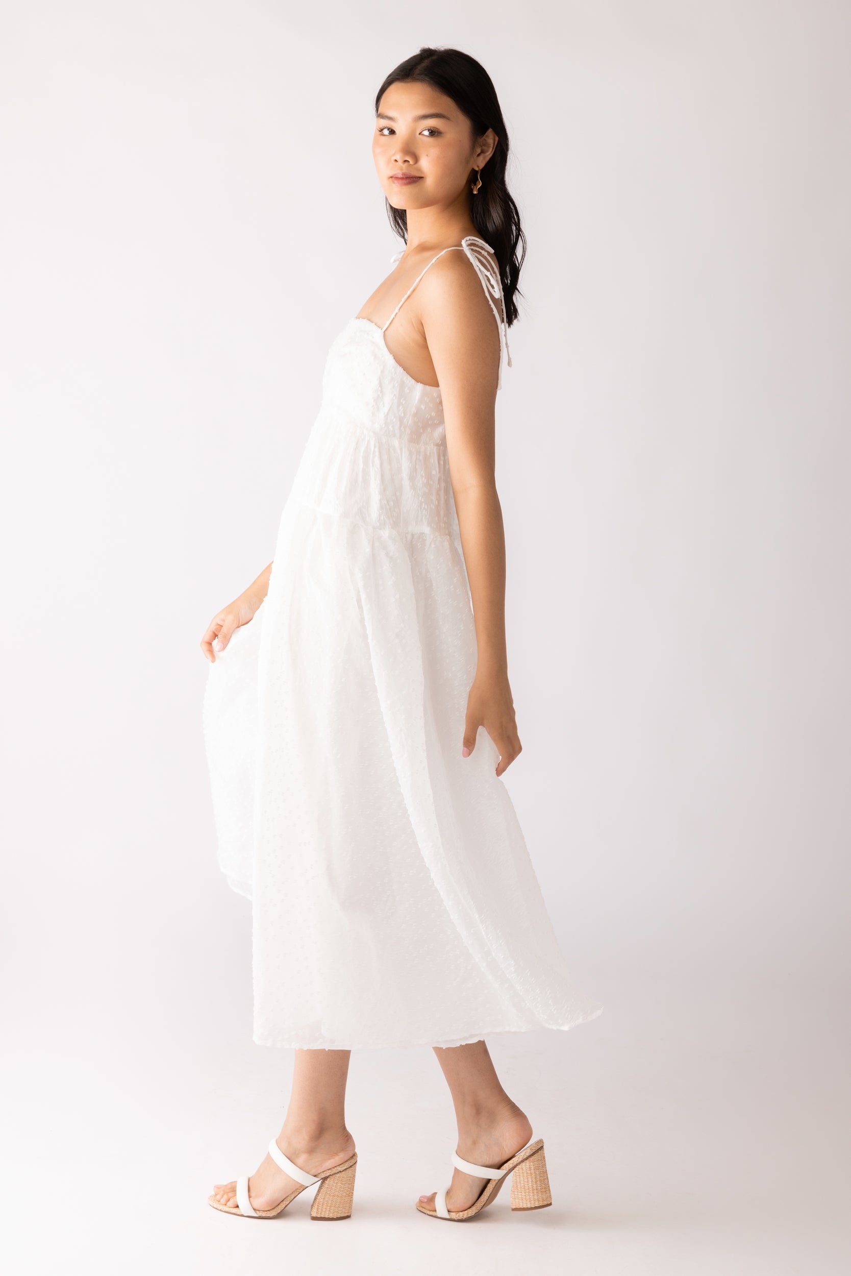 SALE - Effie Textured Tie Strap Midi Dress