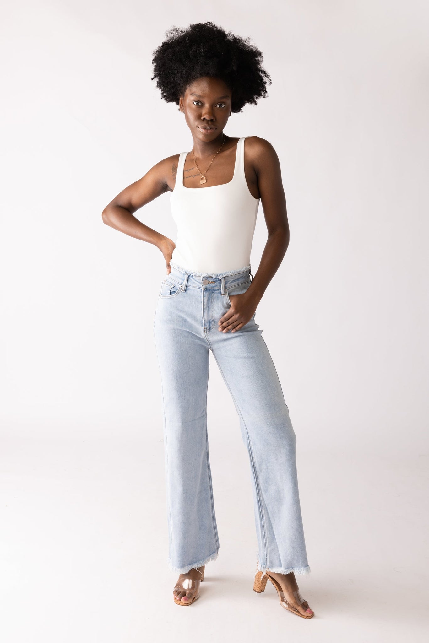 Chloe Frayed Hem Wide Leg Jeans