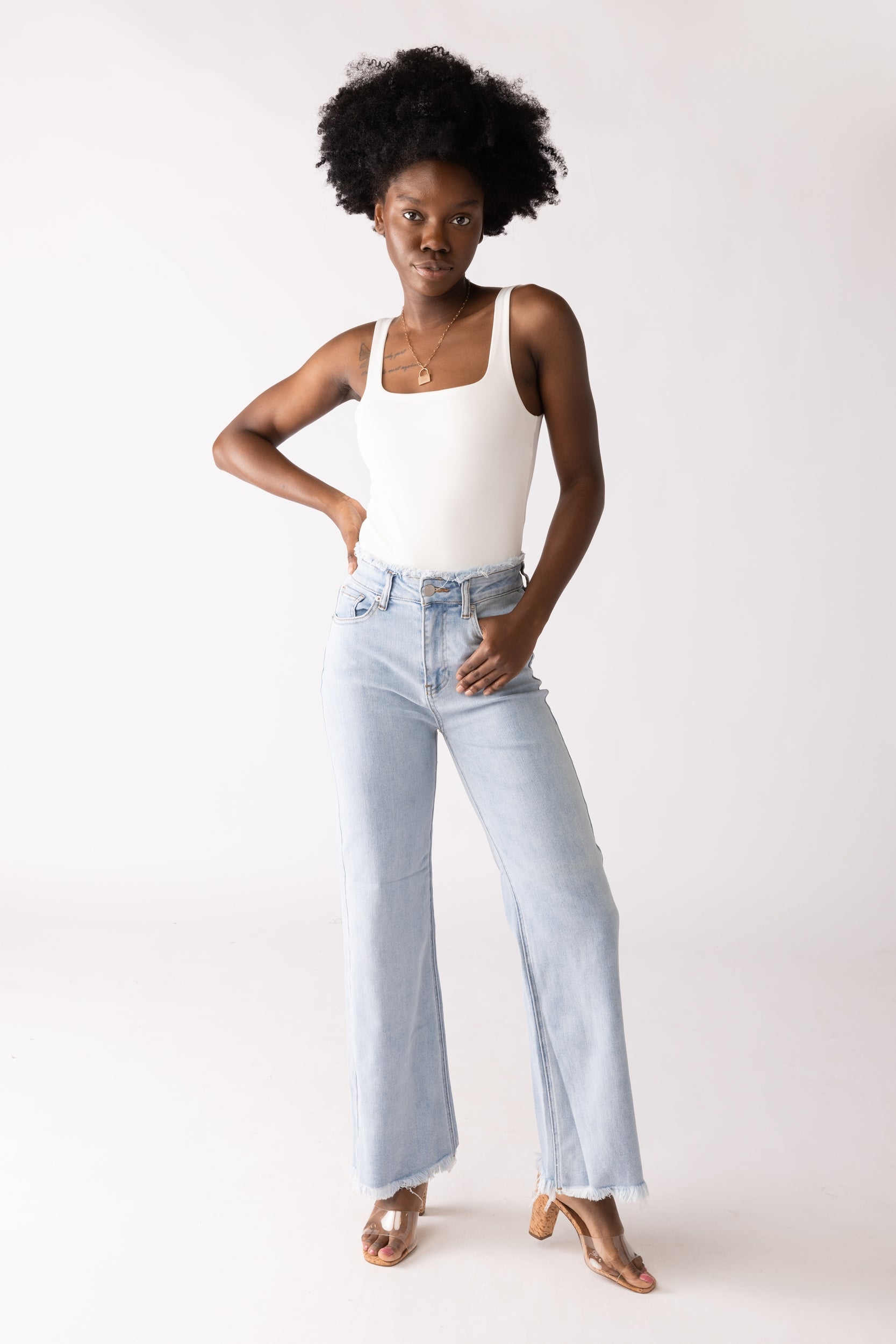 Chloe Frayed Hem Wide Leg Jeans