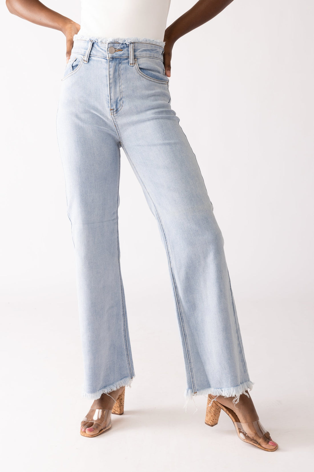Chloe Frayed Hem Wide Leg Jeans